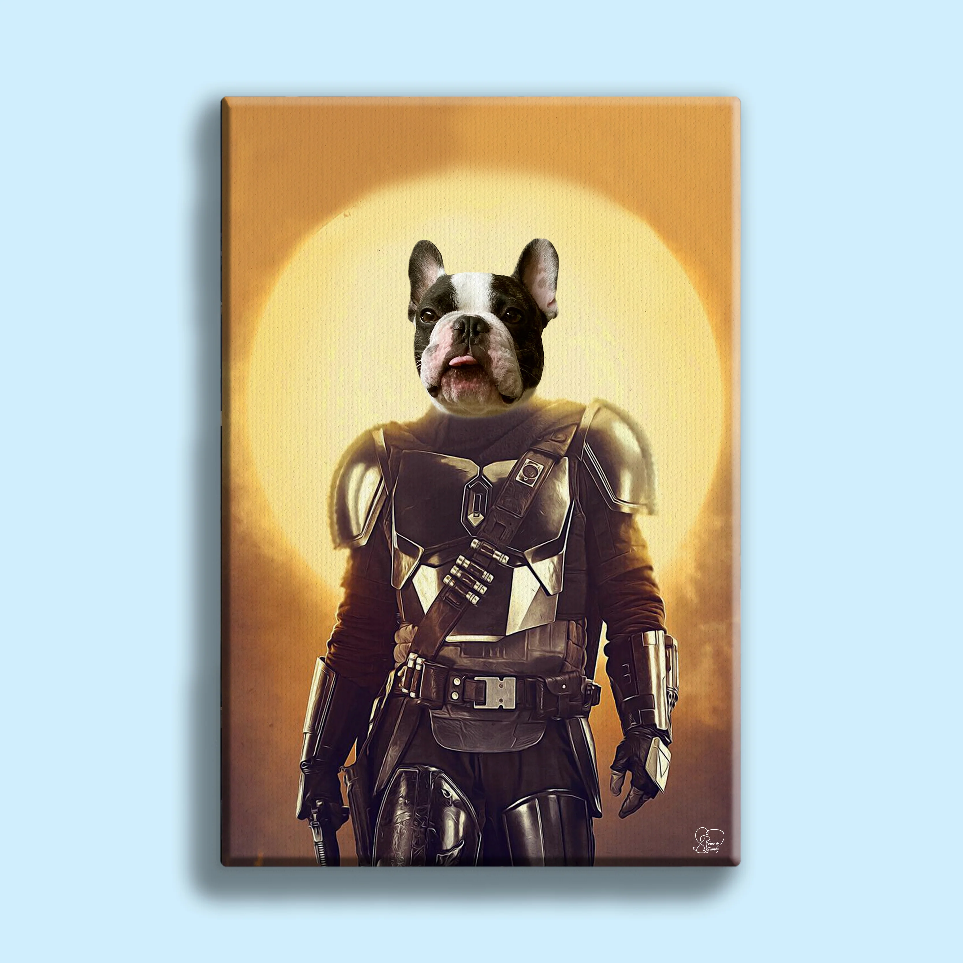 Custom Star Wars Pet Portrait in Mandalorian Armor