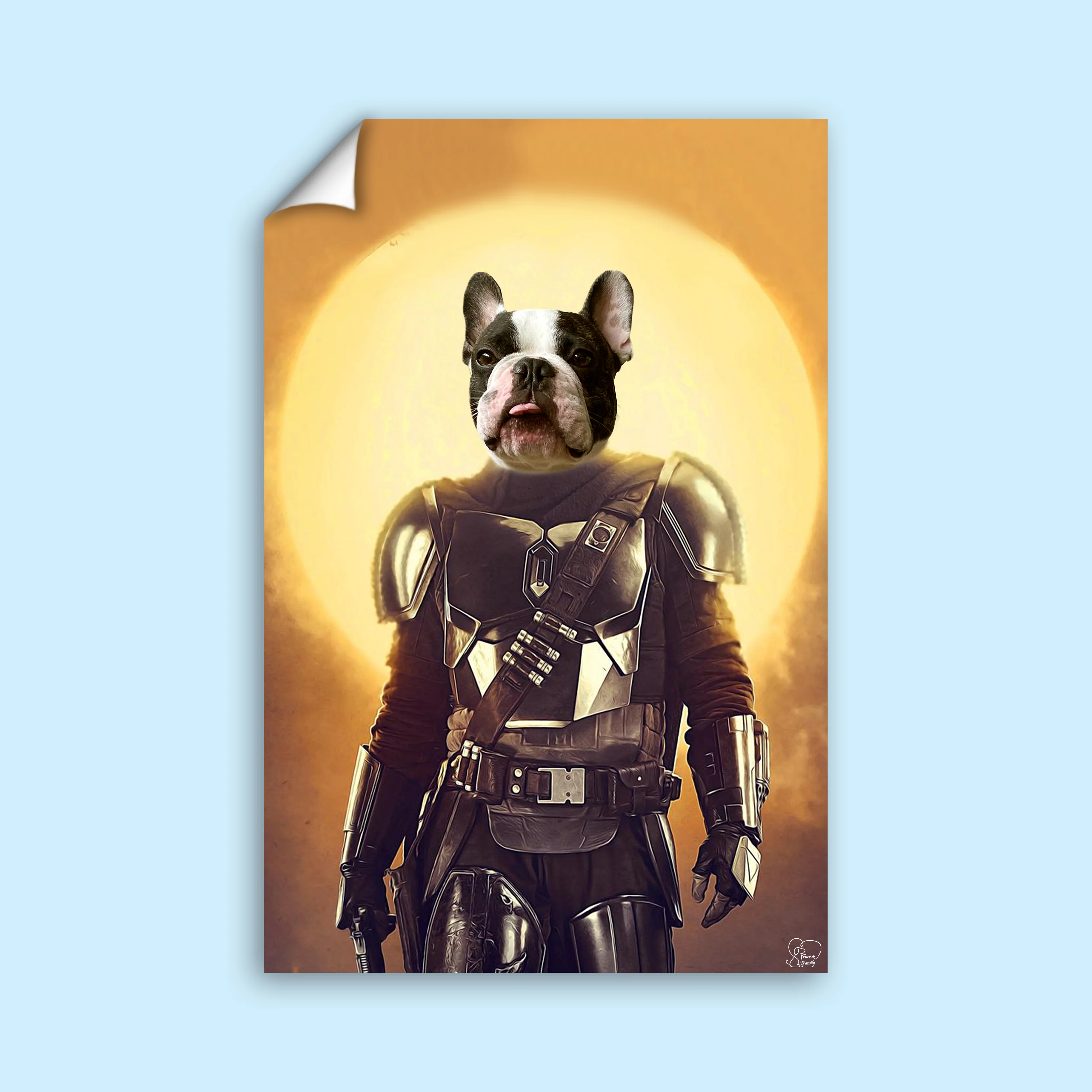 Custom Star Wars Pet Portrait in Mandalorian Armor