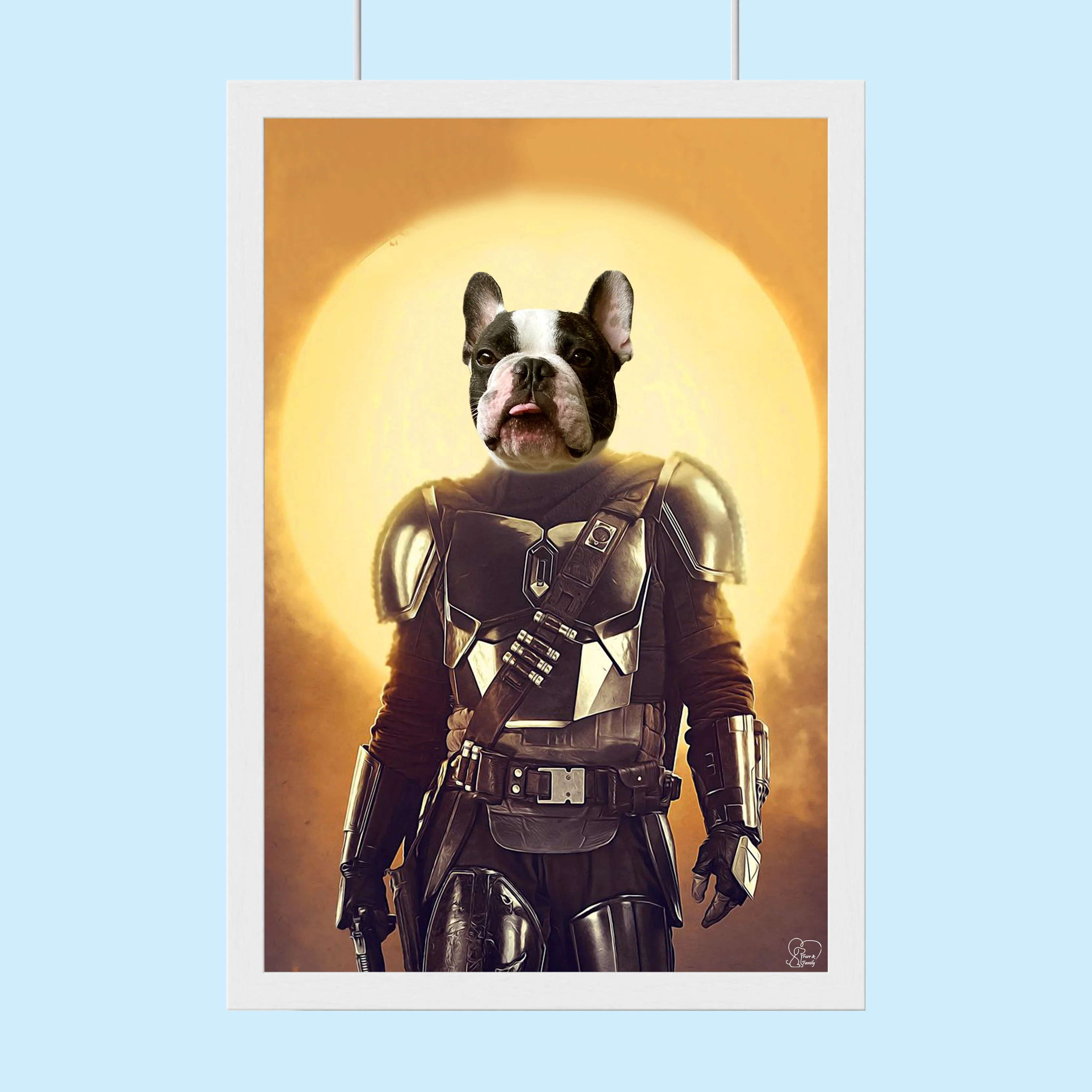 Custom Star Wars Pet Portrait in Mandalorian Armor