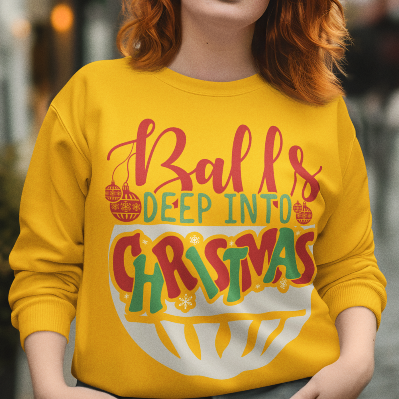 Balls Deep Into Christmas | Funny and Bold Holiday | Unisex Crewneck Sweatshirts