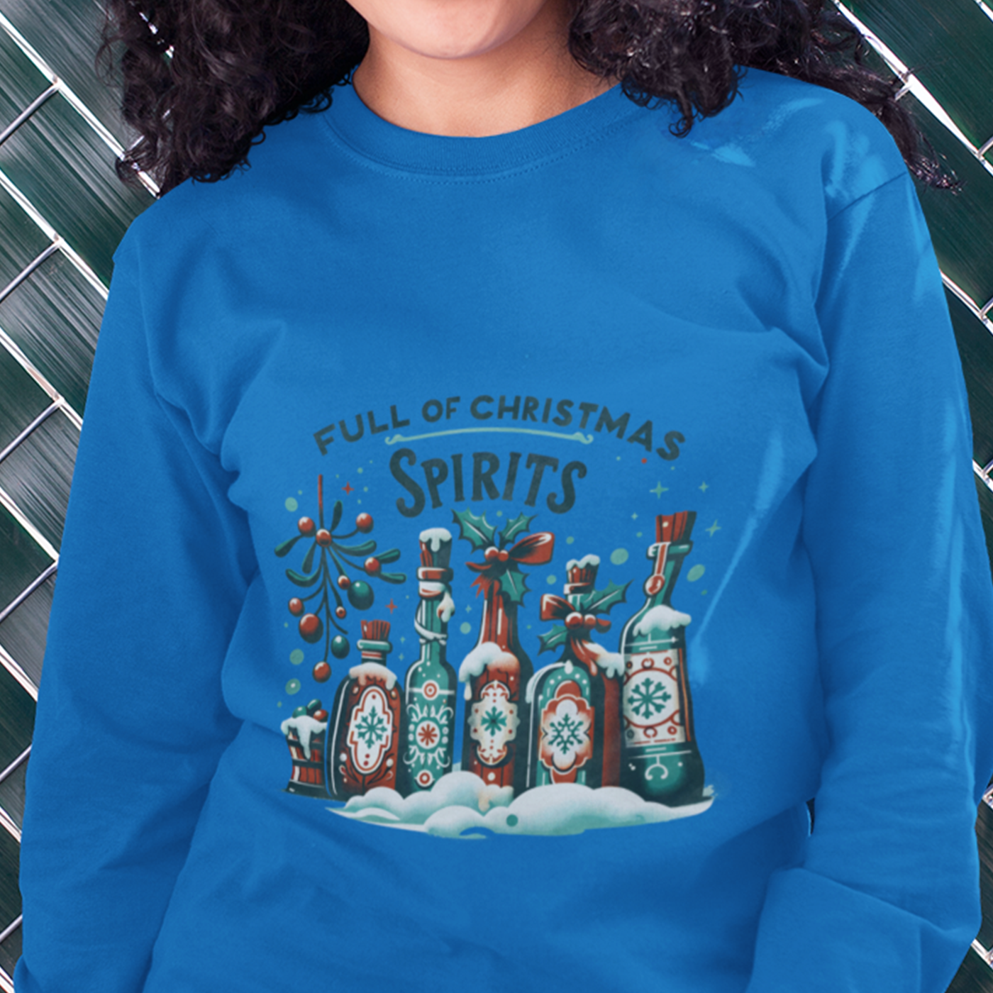 Full of Christmas Spirits | Festive Holiday Bottles | Unisex Crewneck Sweatshirts