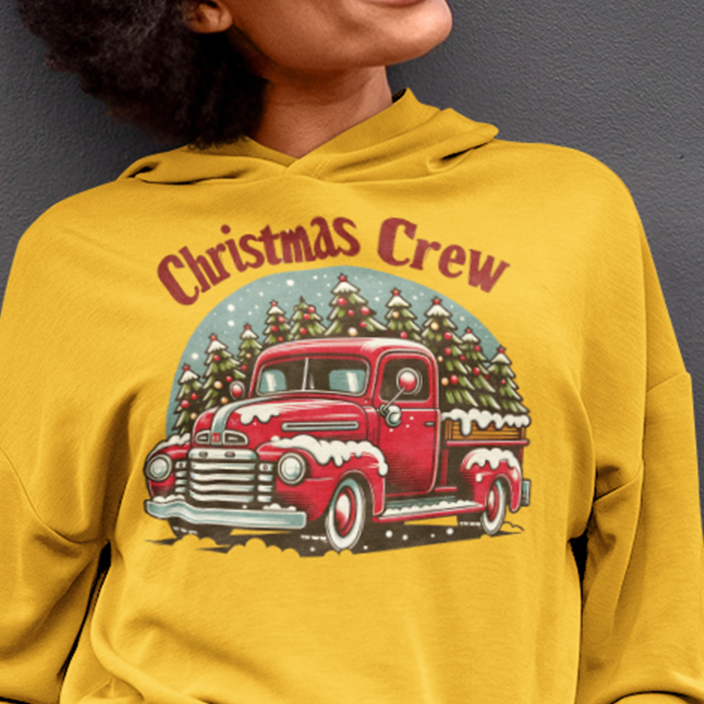 Christmas Crew | Classic Red Truck with Christmas Trees | Unisex Hoodie