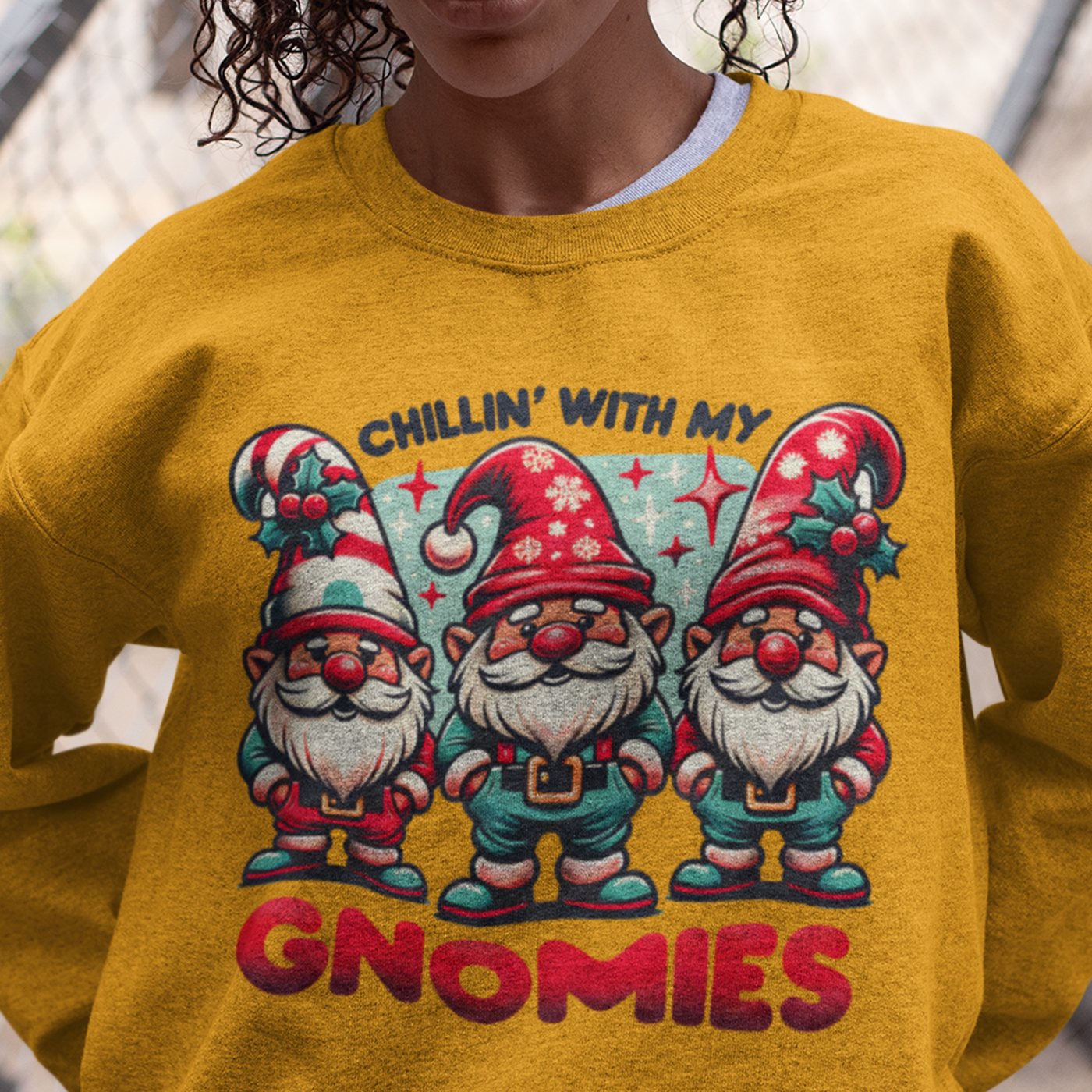 "Chillin' With My Gnomies | Fun Christmas Gnome | Unisex Crewneck Sweatshirts