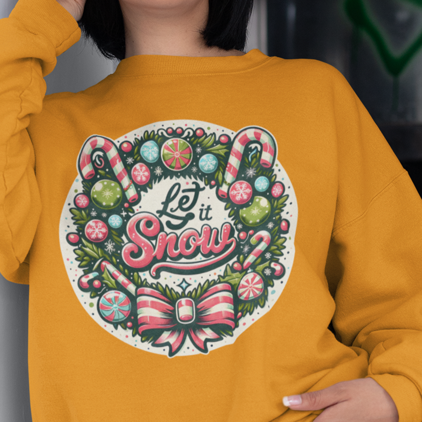 Let It Snow | Festive Christmas Wreath | Unisex Crewneck Sweatshirts