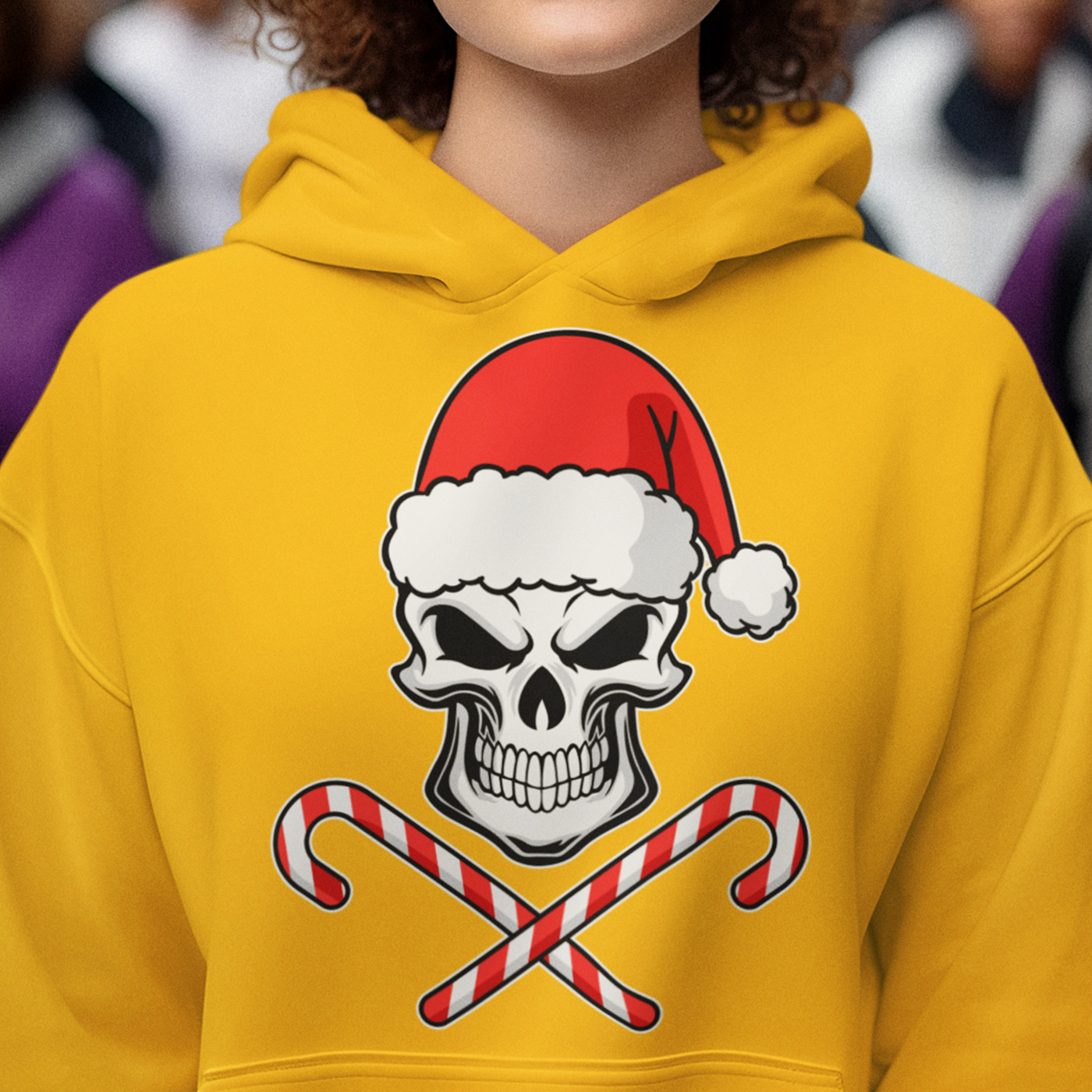 Skull with Santa Hat and Candy Canes | Edgy Christmas | Unisex Hoodie