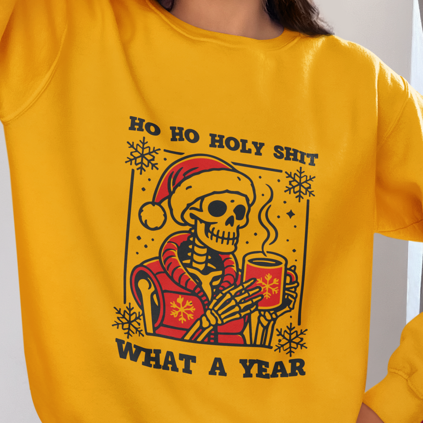 Ho Ho Holy Shit What a Year | Humorous Skeleton Christmas | Unisex Crewneck Sweatshirts