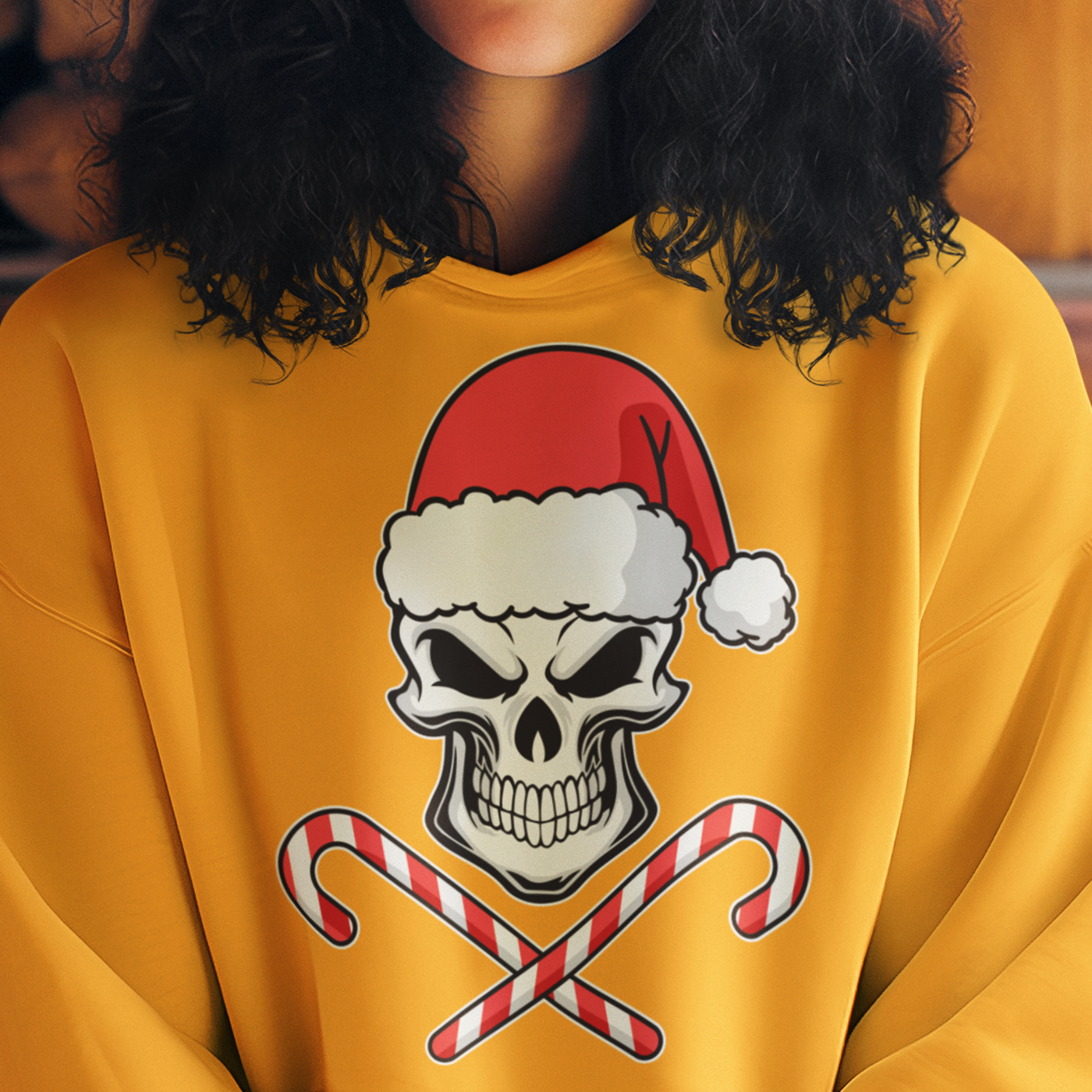 Skull with Santa Hat and Candy Canes | Edgy Christmas | Unisex Crewneck Sweatshirts