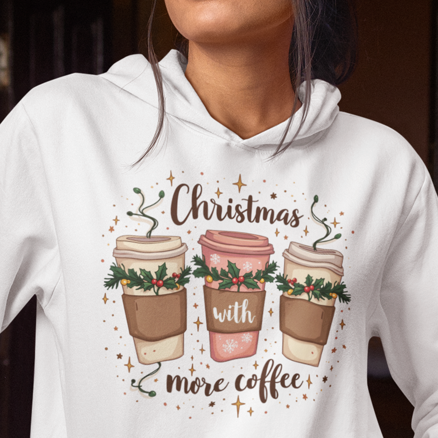 Christmas with More Coffee | Festive Holiday Coffee Cups | Unisex Hoodie
