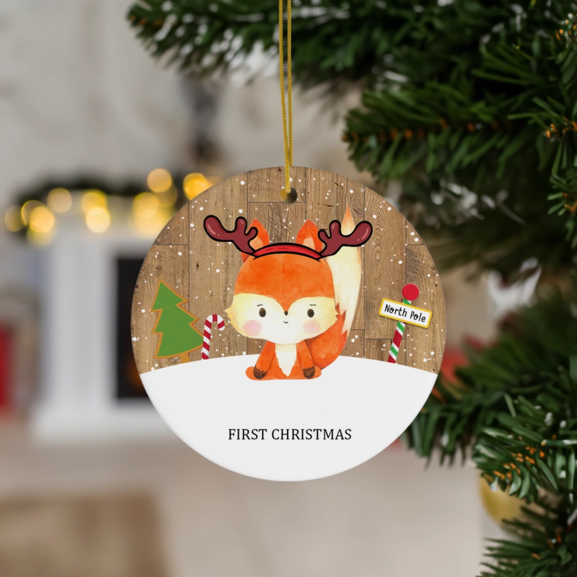 First Baby Christmas | Adorable Fox with Antlers | Ceramic Ornament
