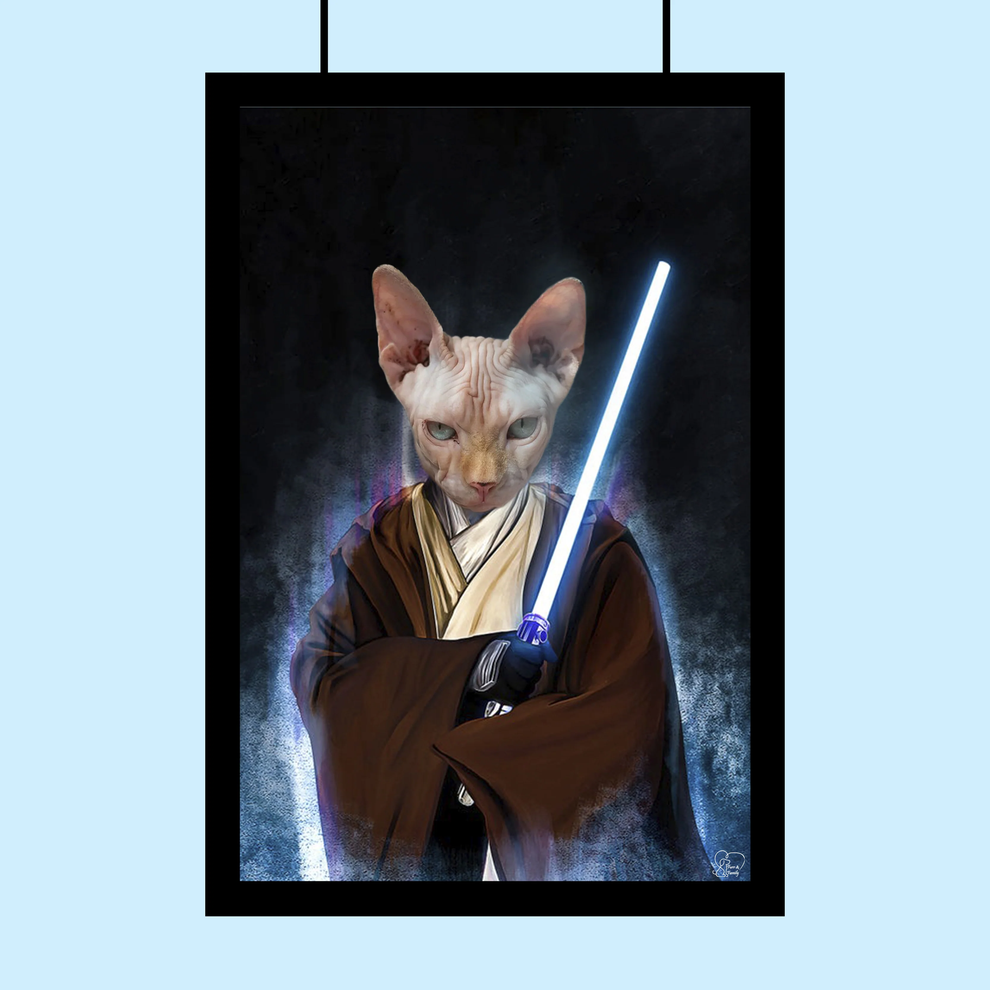 Custom Jedi Star Wars Pet Portrait | Dog Cat with Lightsaber Canvas Pet Art
