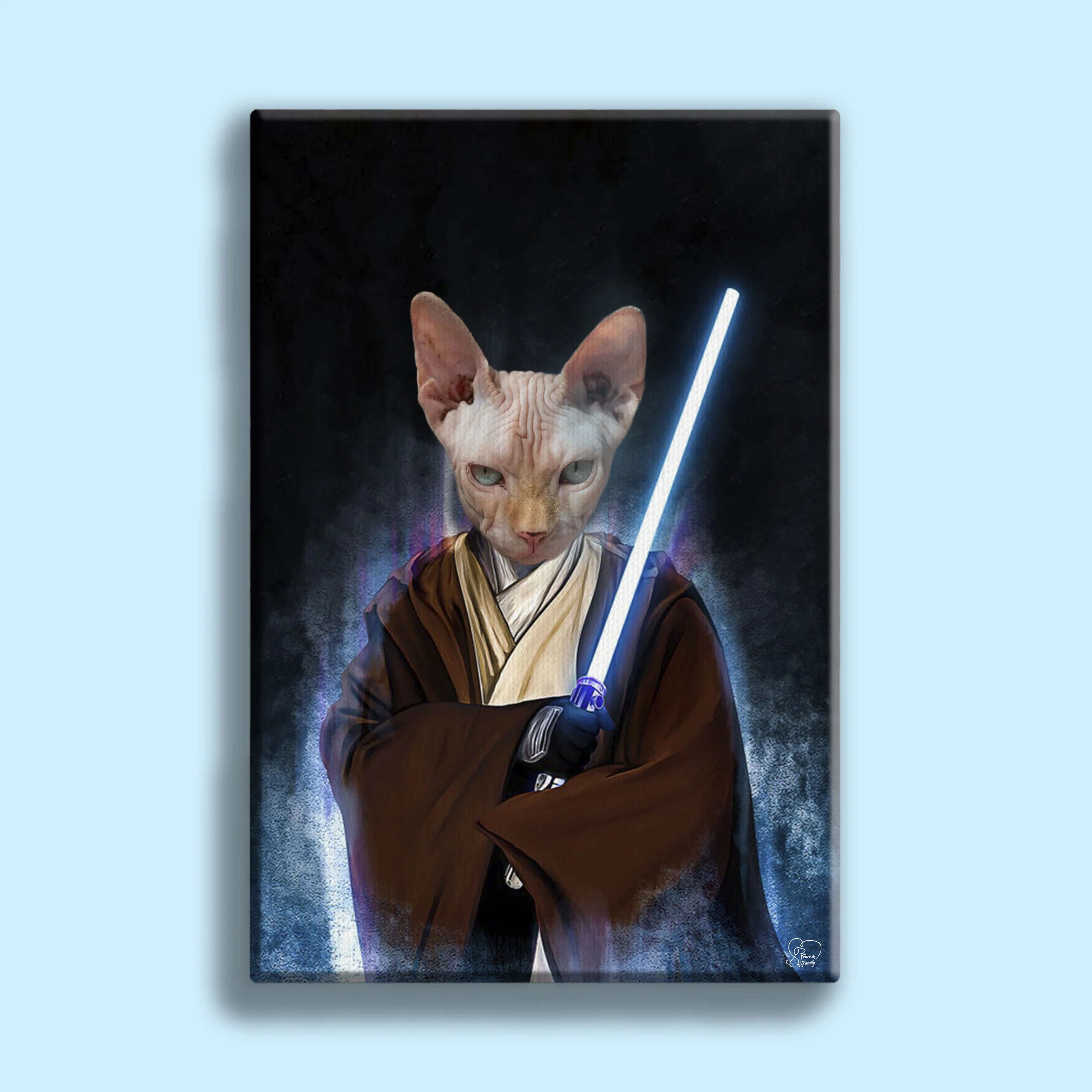 Custom Jedi Star Wars Pet Portrait | Dog Cat with Lightsaber Canvas Pet Art