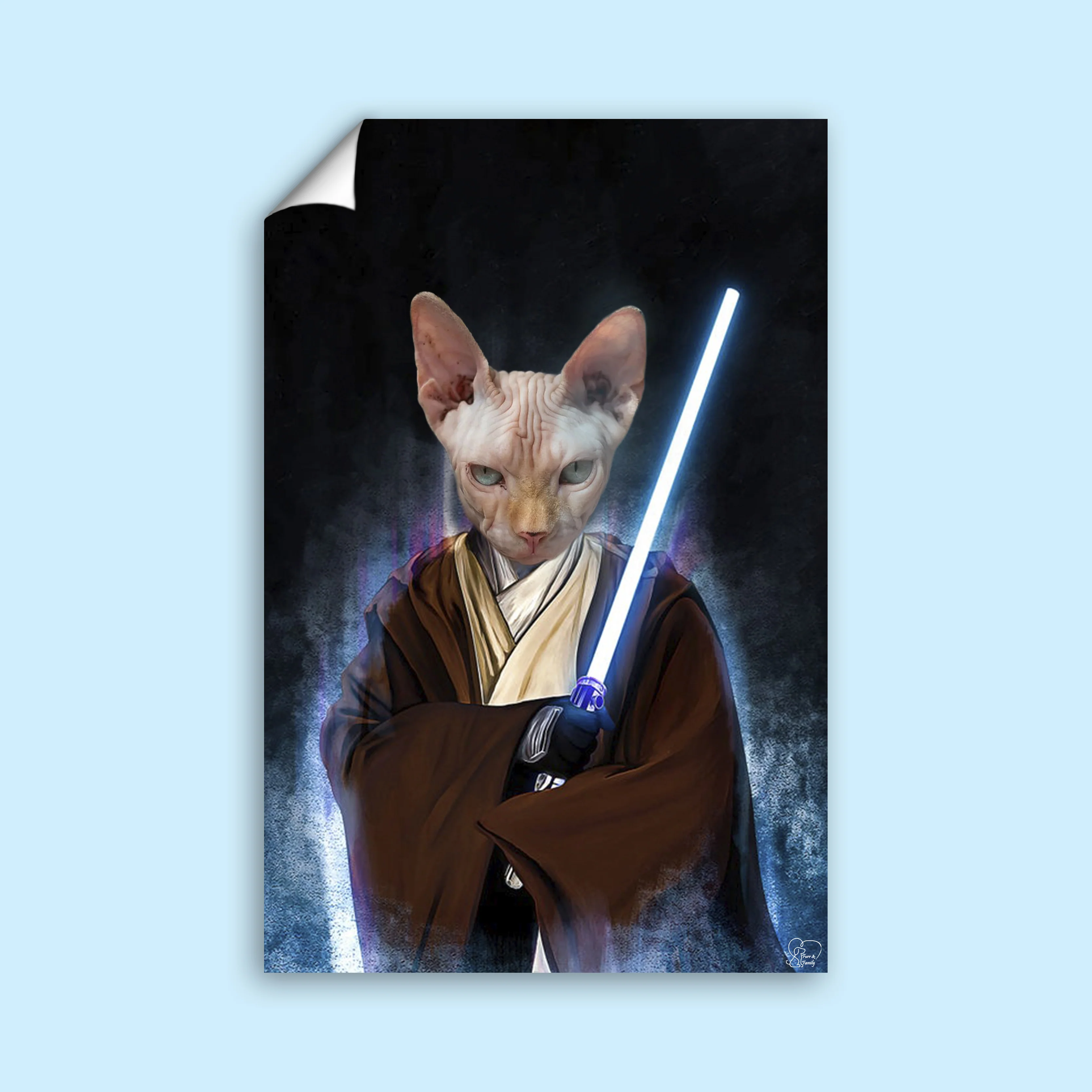 Custom Jedi Star Wars Pet Portrait | Dog Cat with Lightsaber Canvas Pet Art
