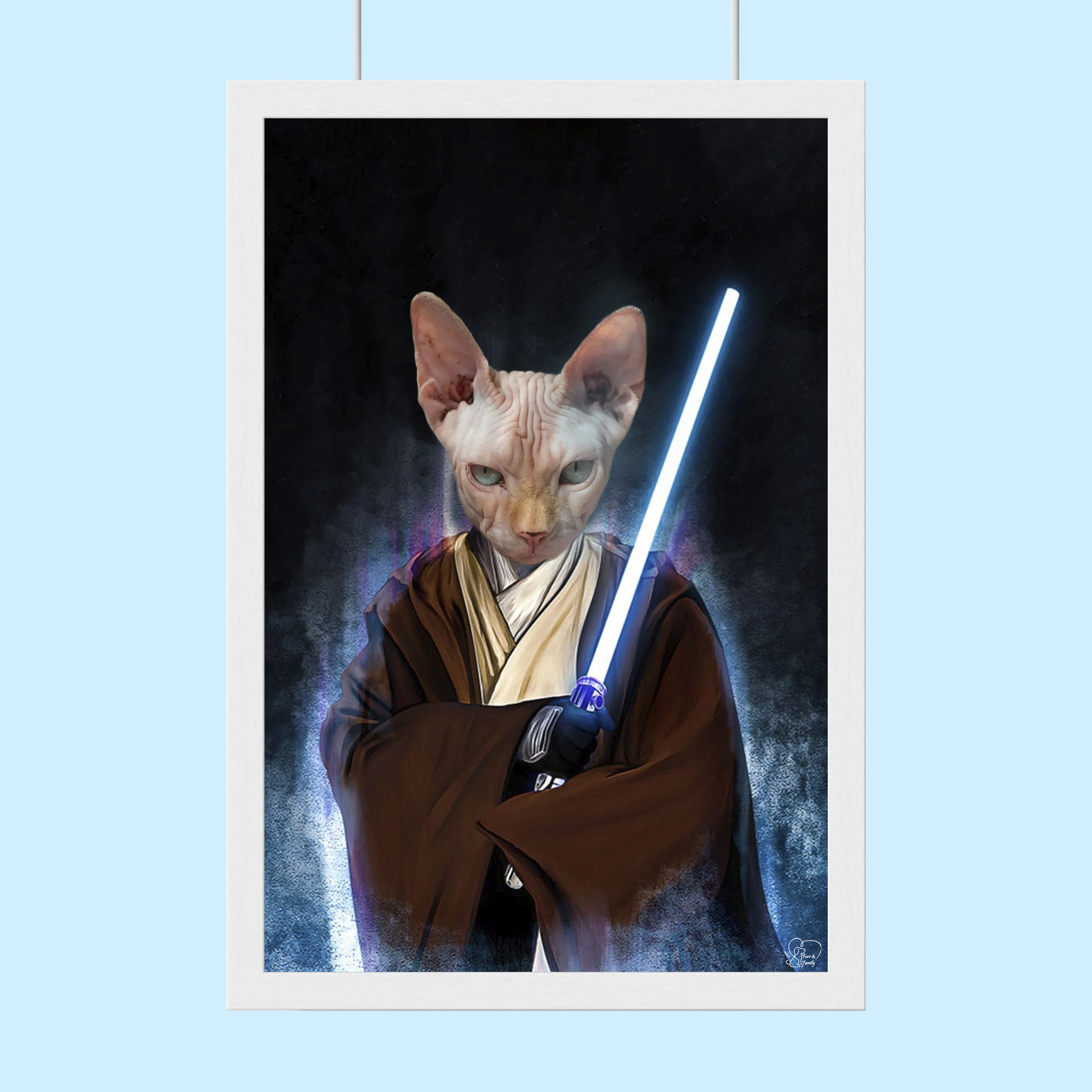 Custom Jedi Star Wars Pet Portrait | Dog Cat with Lightsaber Canvas Pet Art
