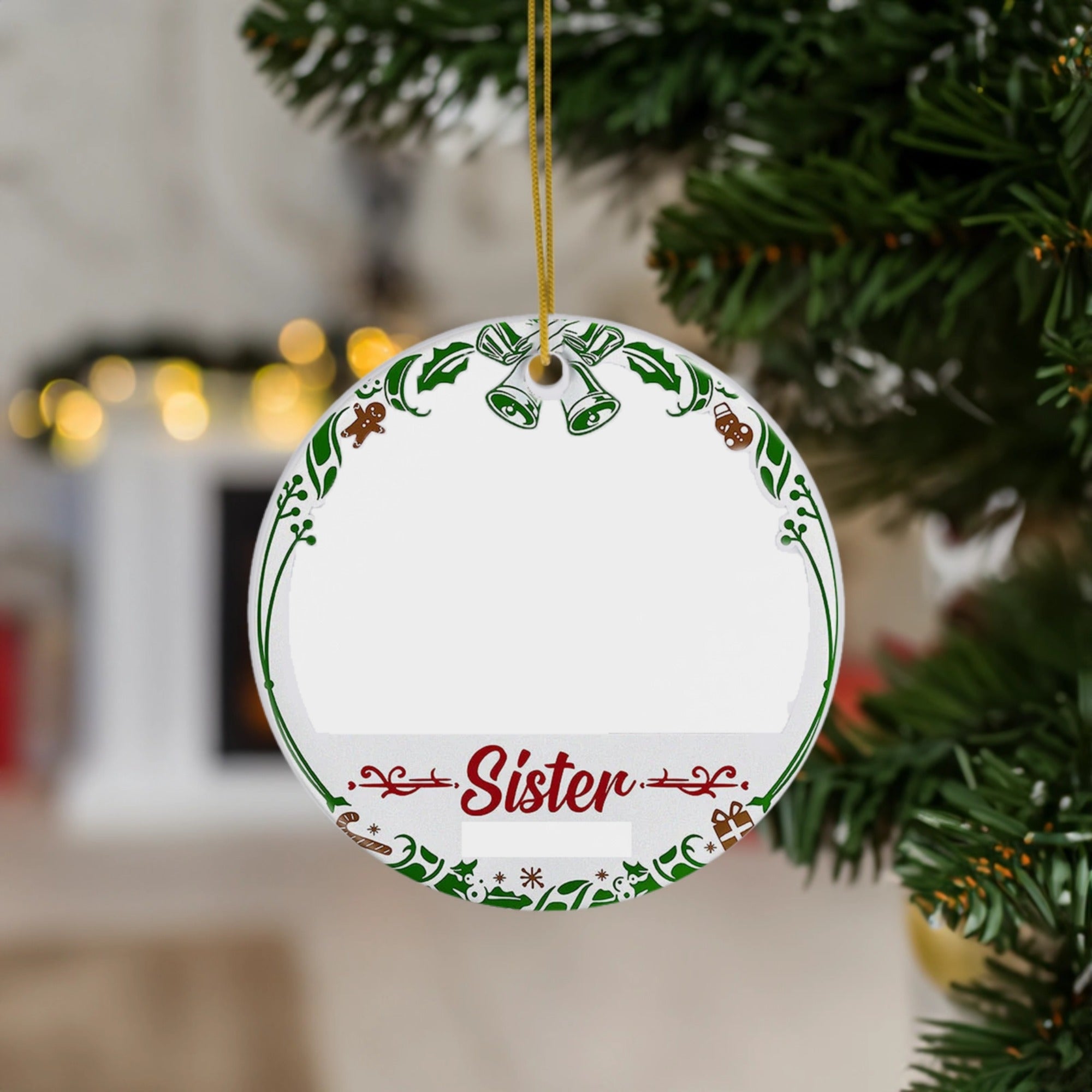 Christmas Memorial Ornament for Sister | Festive Holiday Tribute with Bells | Ceramic Ornament