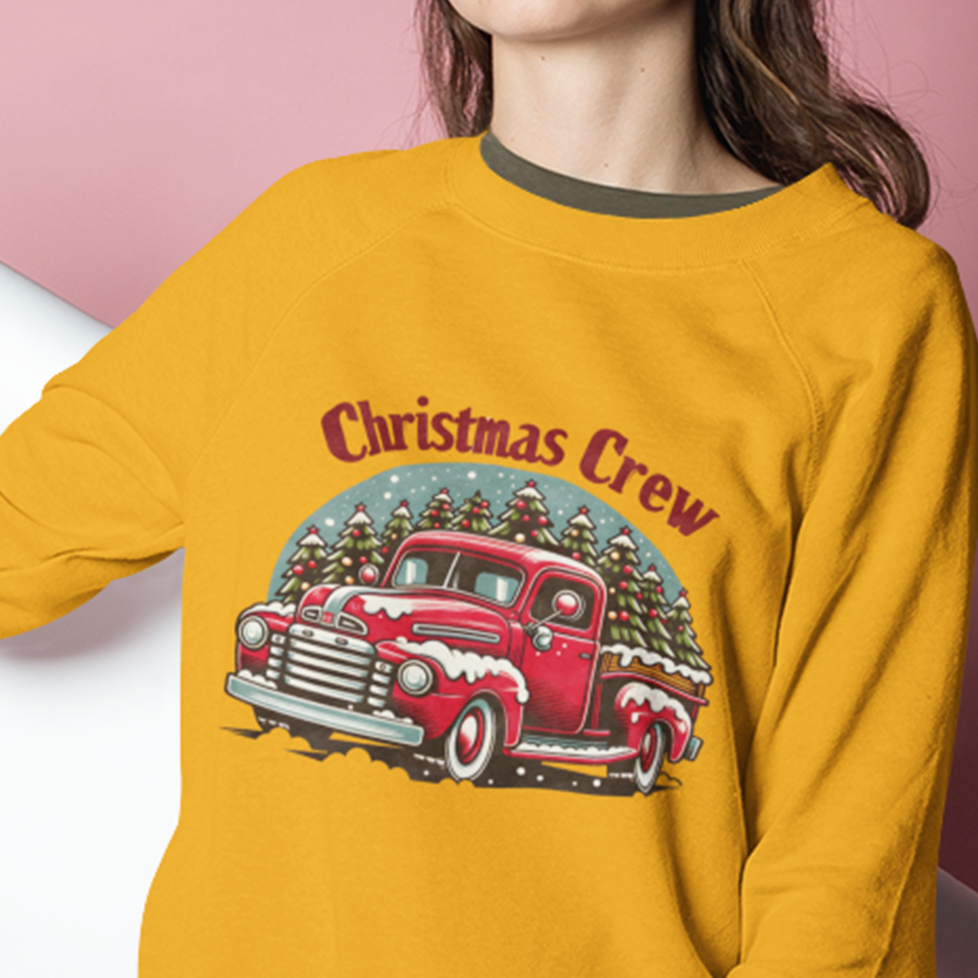 Christmas Crew | Classic Red Truck with Christmas Trees | Unisex Crewneck Sweatshirts