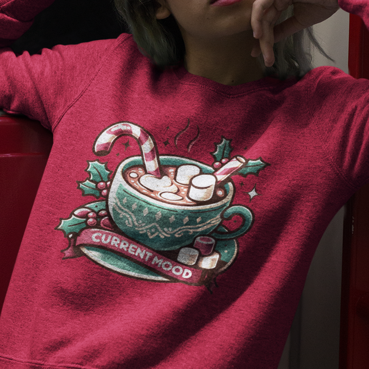 Current Mood - Festive Hot Cocoa Christmas | Unisex Crewneck Sweatshirts