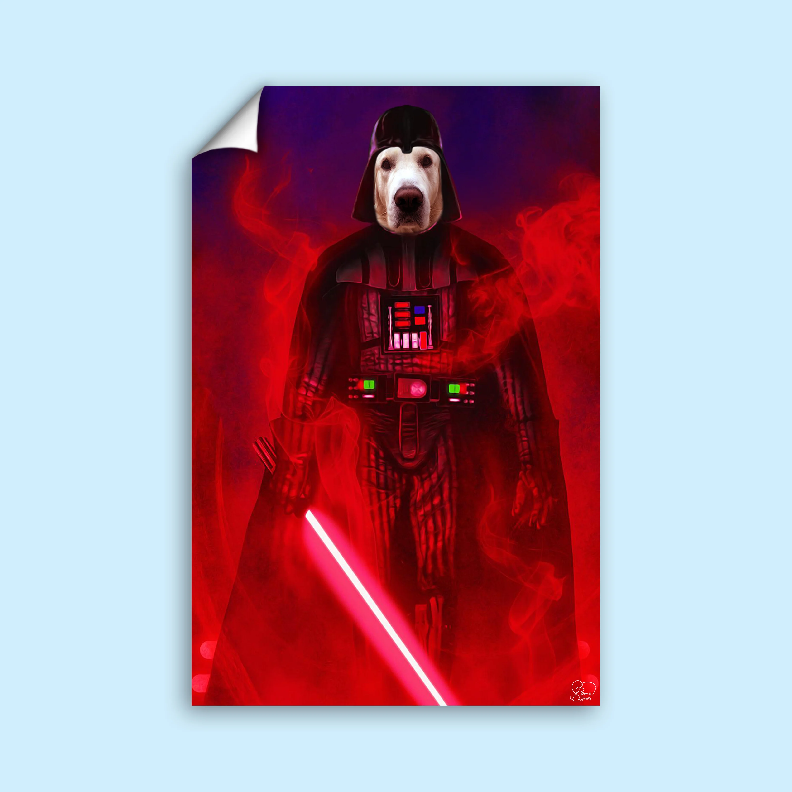 Custom Pet Portrait in Darth Vader Costume – Personalized Star Wars - Themed Pet Art