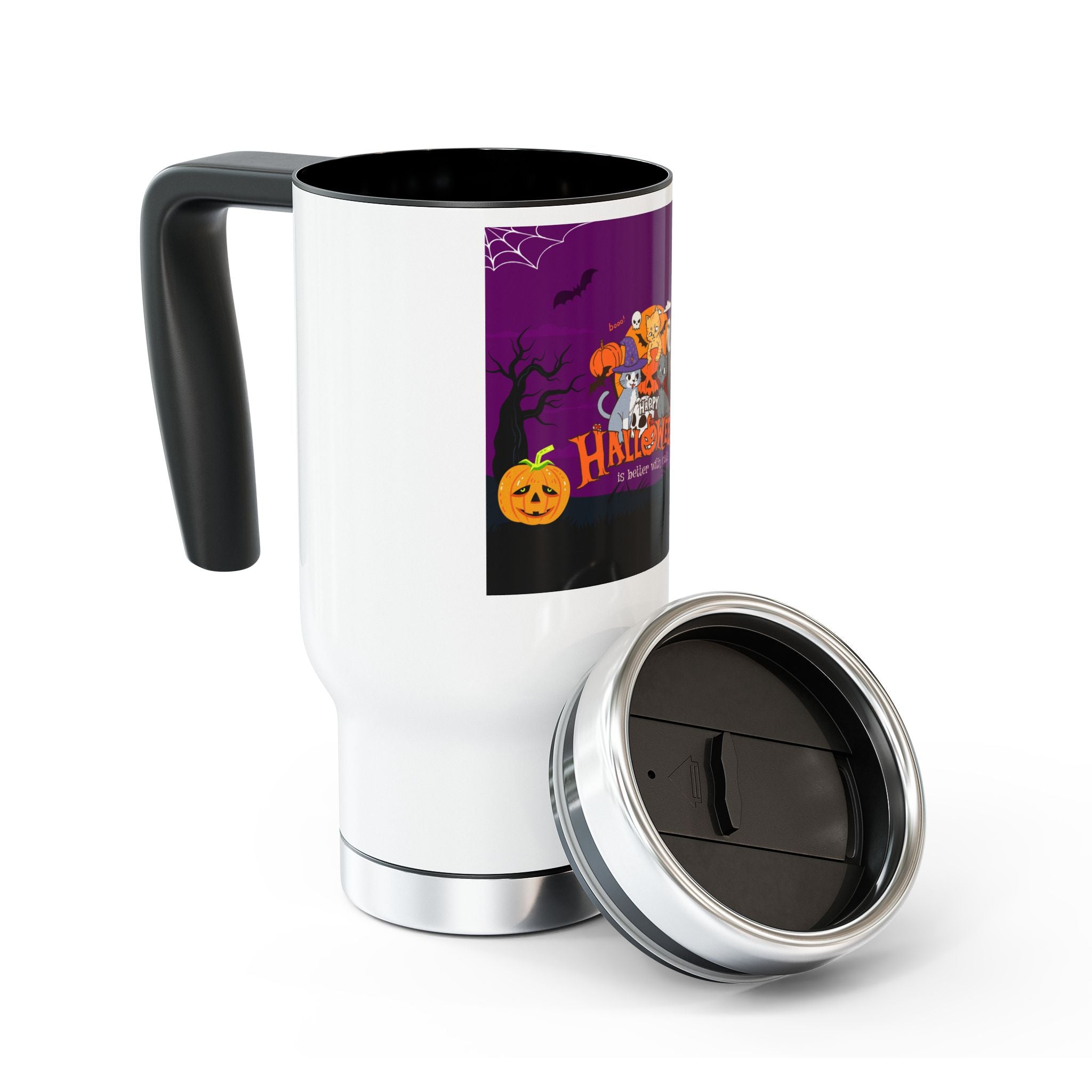 Happy Halloween is Better with Cats | Stainless Steel Travel Mug with Handle