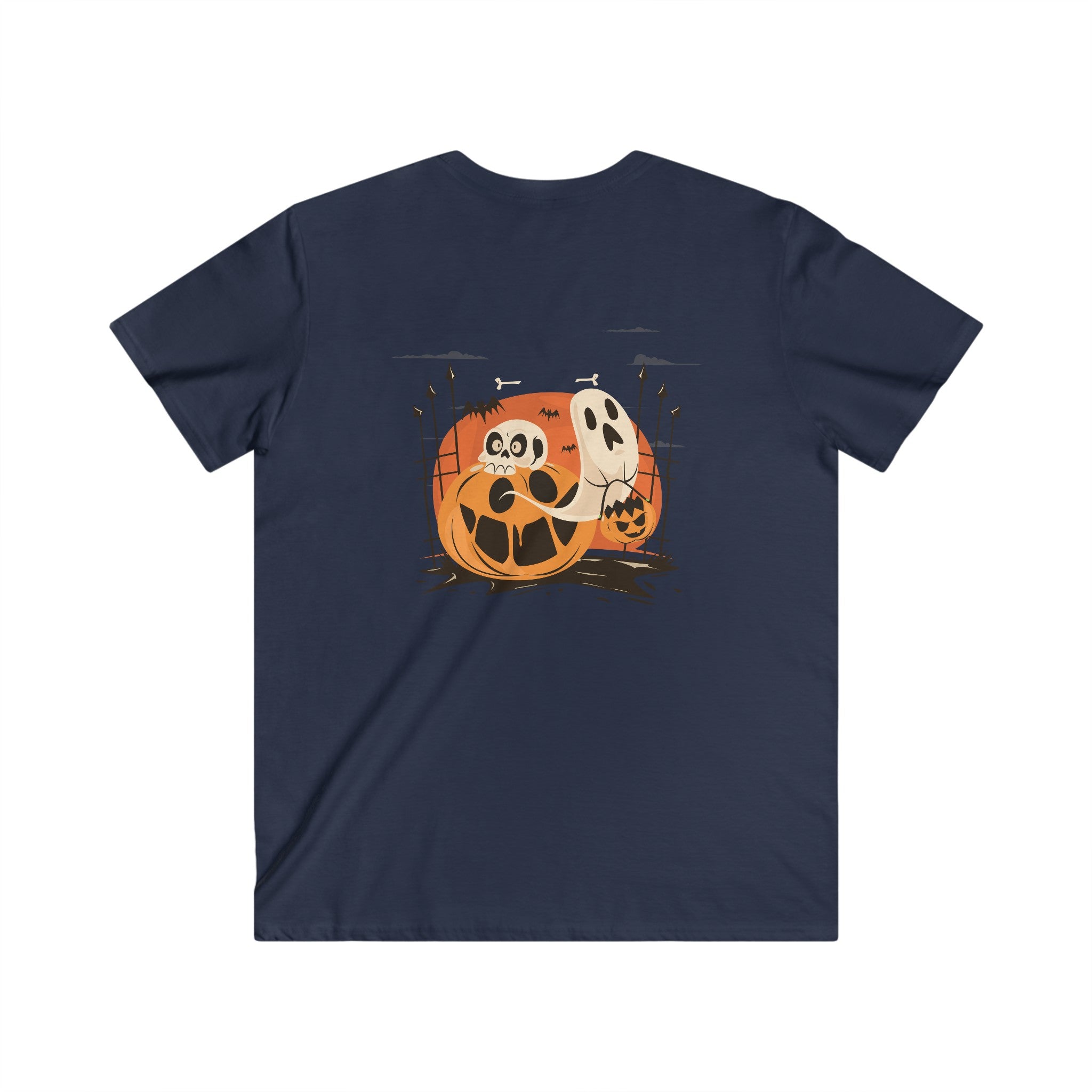 Halloween with Pumpkins | Men's Fitted V-Neck Short Sleeve Tee