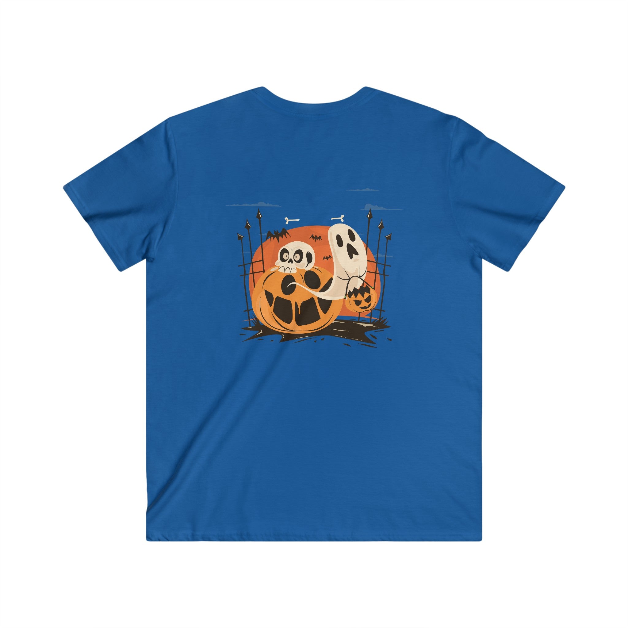 Halloween with Pumpkins | Men's Fitted V-Neck Short Sleeve Tee
