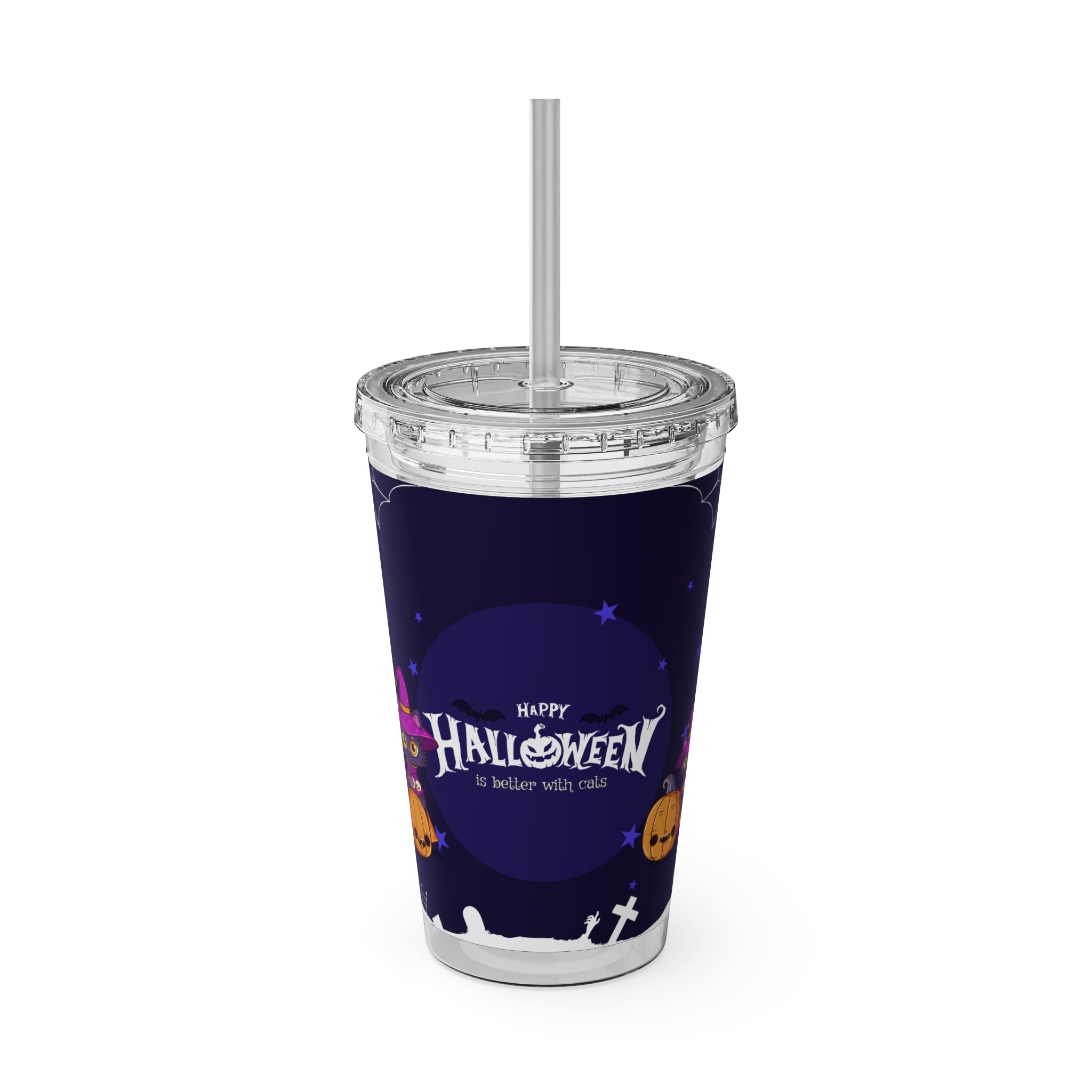 Happy Halloween with Witch's Cats | Sunsplash Tumbler with Straw