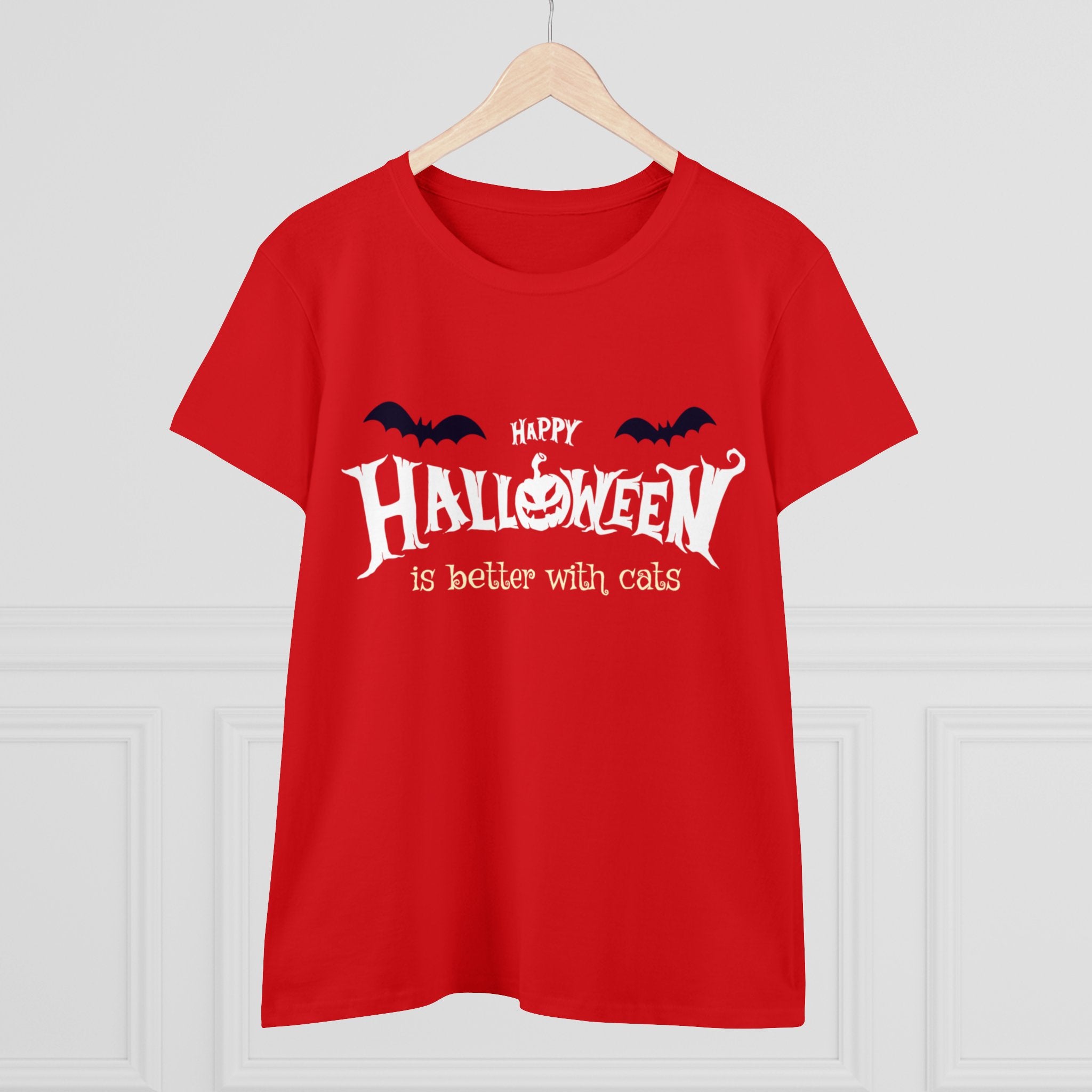 Halloween with Witch's Cats | Women's Midweight Cotton Tee