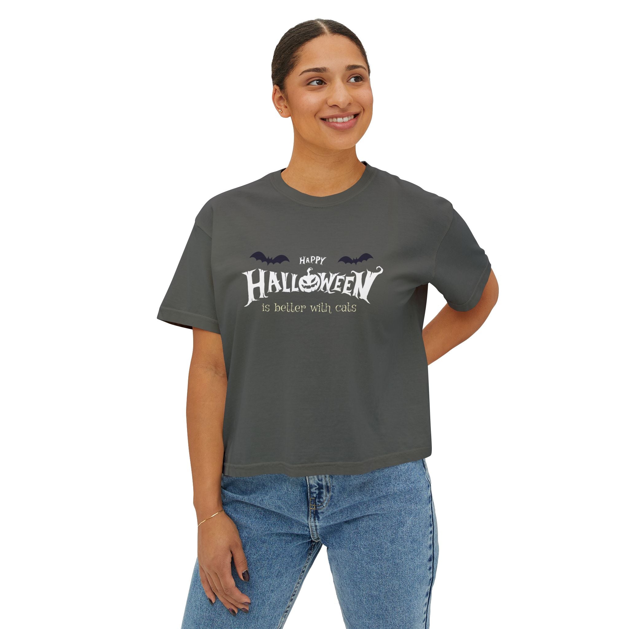 Halloween with Witch's Cats | Women's Boxy Tee