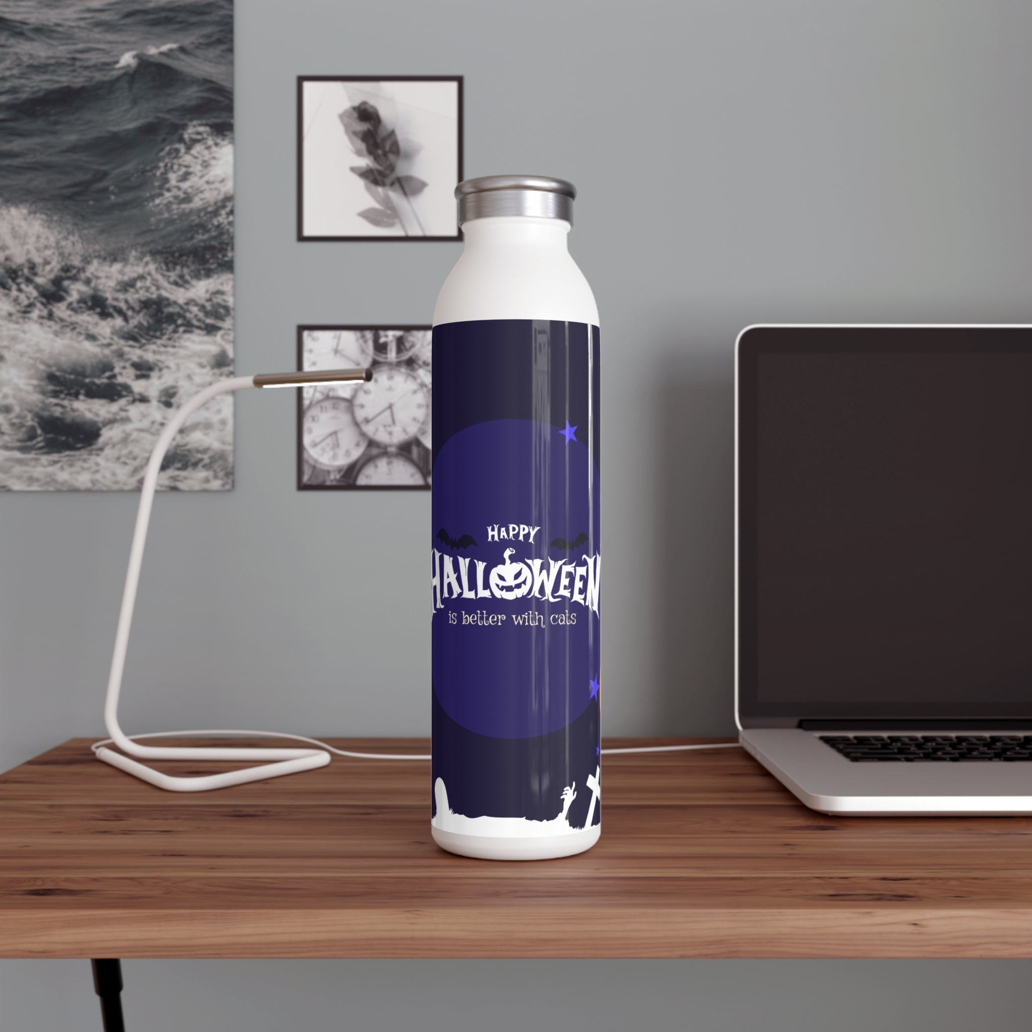 Happy Halloween with Witch's Cat | Slim Water Bottle