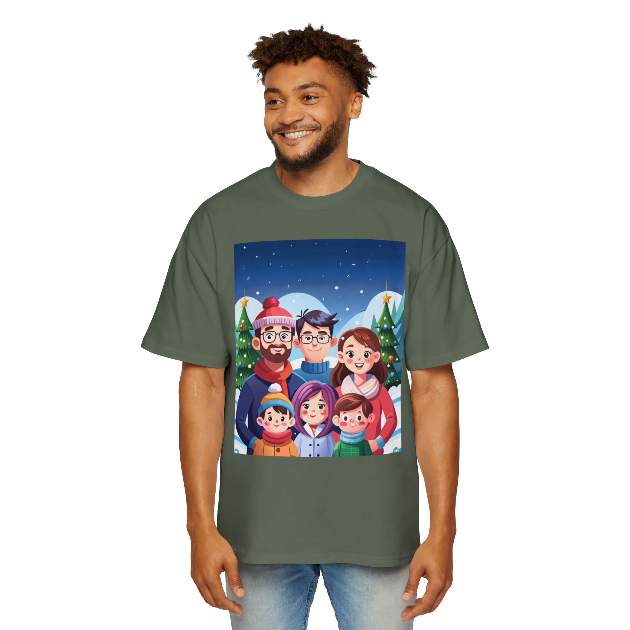 Happy Christmas with Family | Men's Heavy Oversized Tee