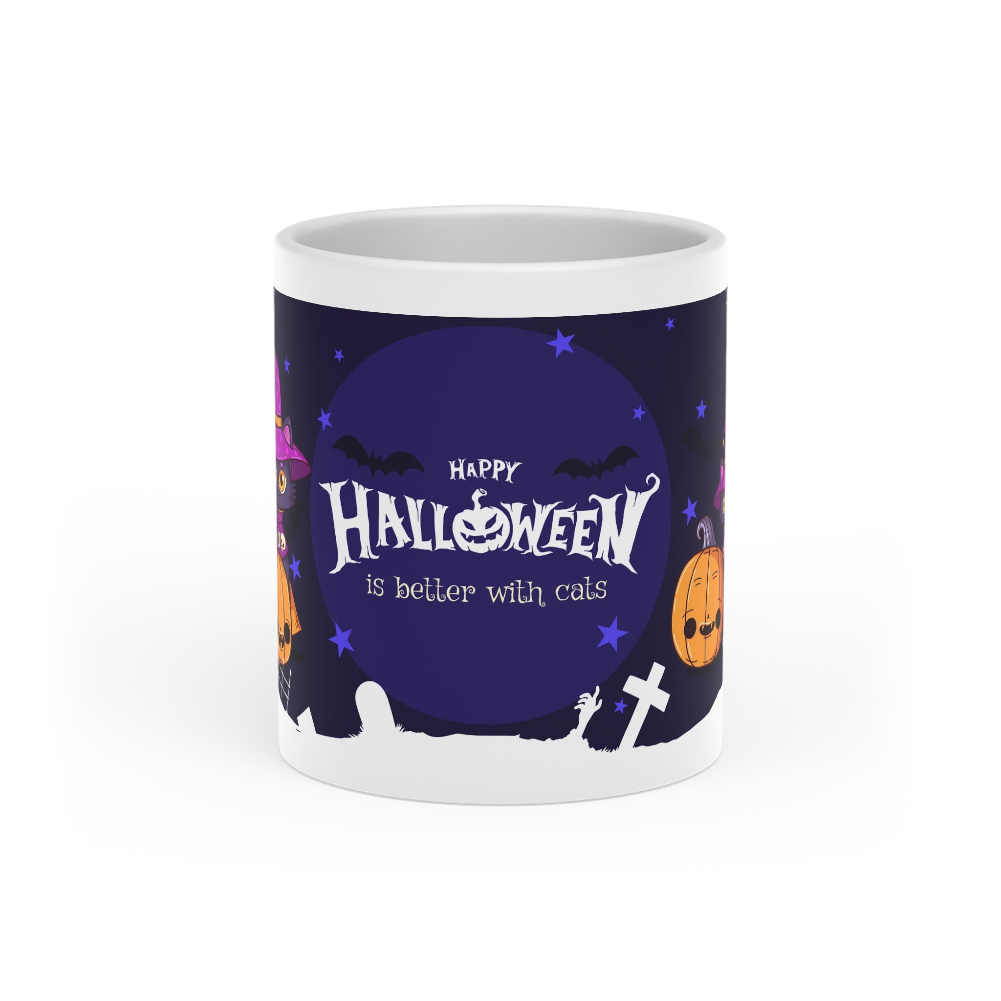Happy Halloween with Witch's Cats | Heart-Shaped Mug