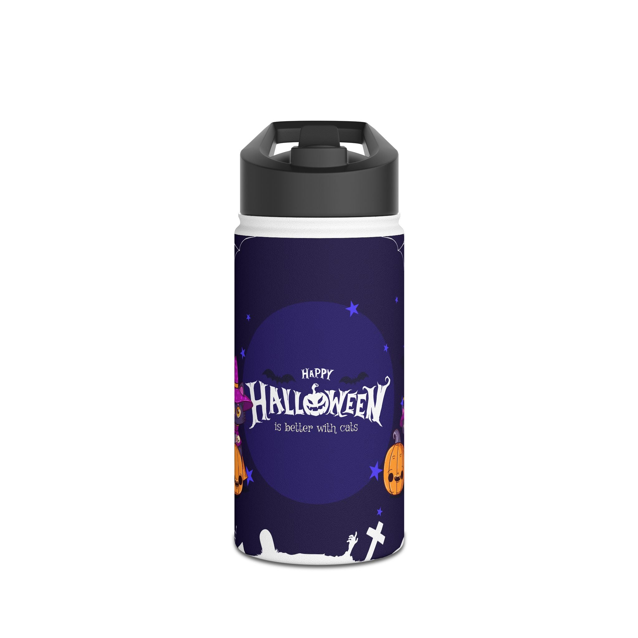 Happy Halloween with Witch's Cats | Stainless Steel Water Bottle, Standard Lid