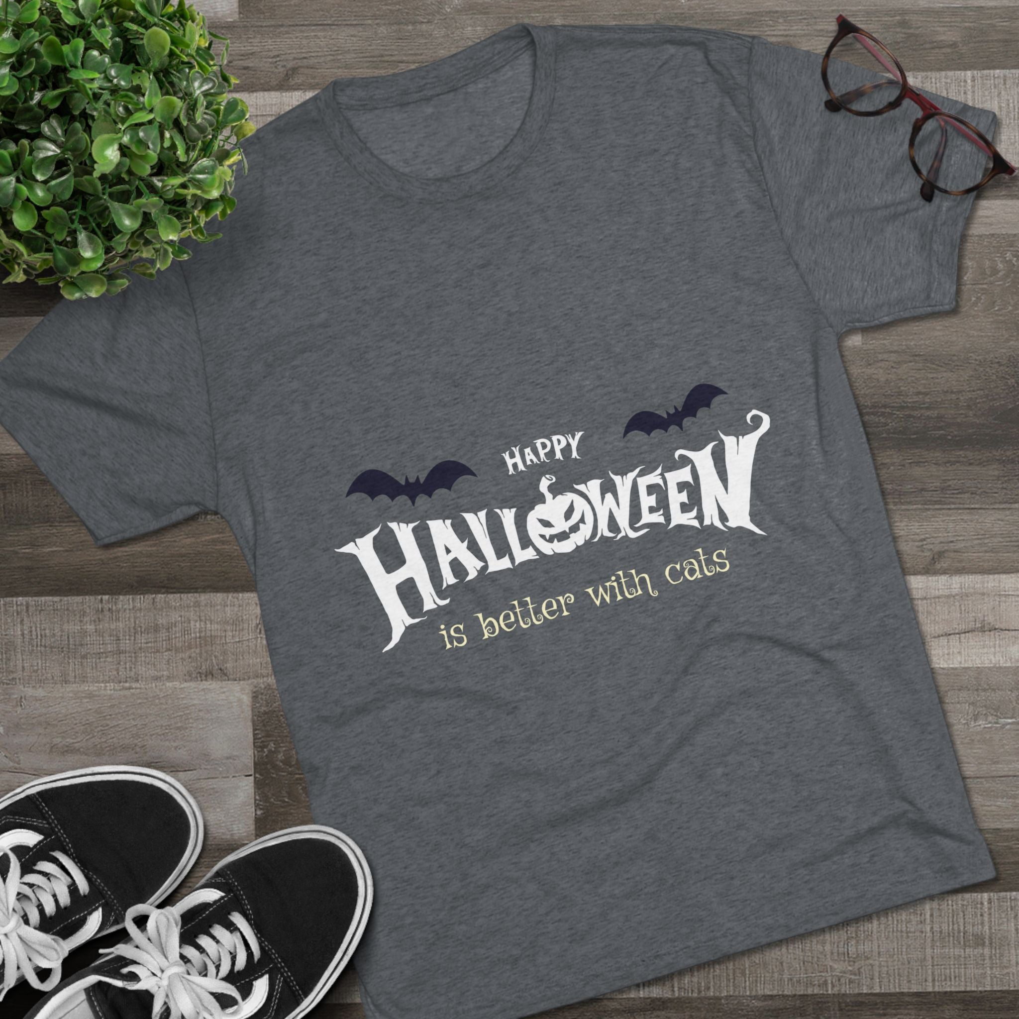 Halloween with Witch's Cats | Unisex Tri-Blend Crew Tee