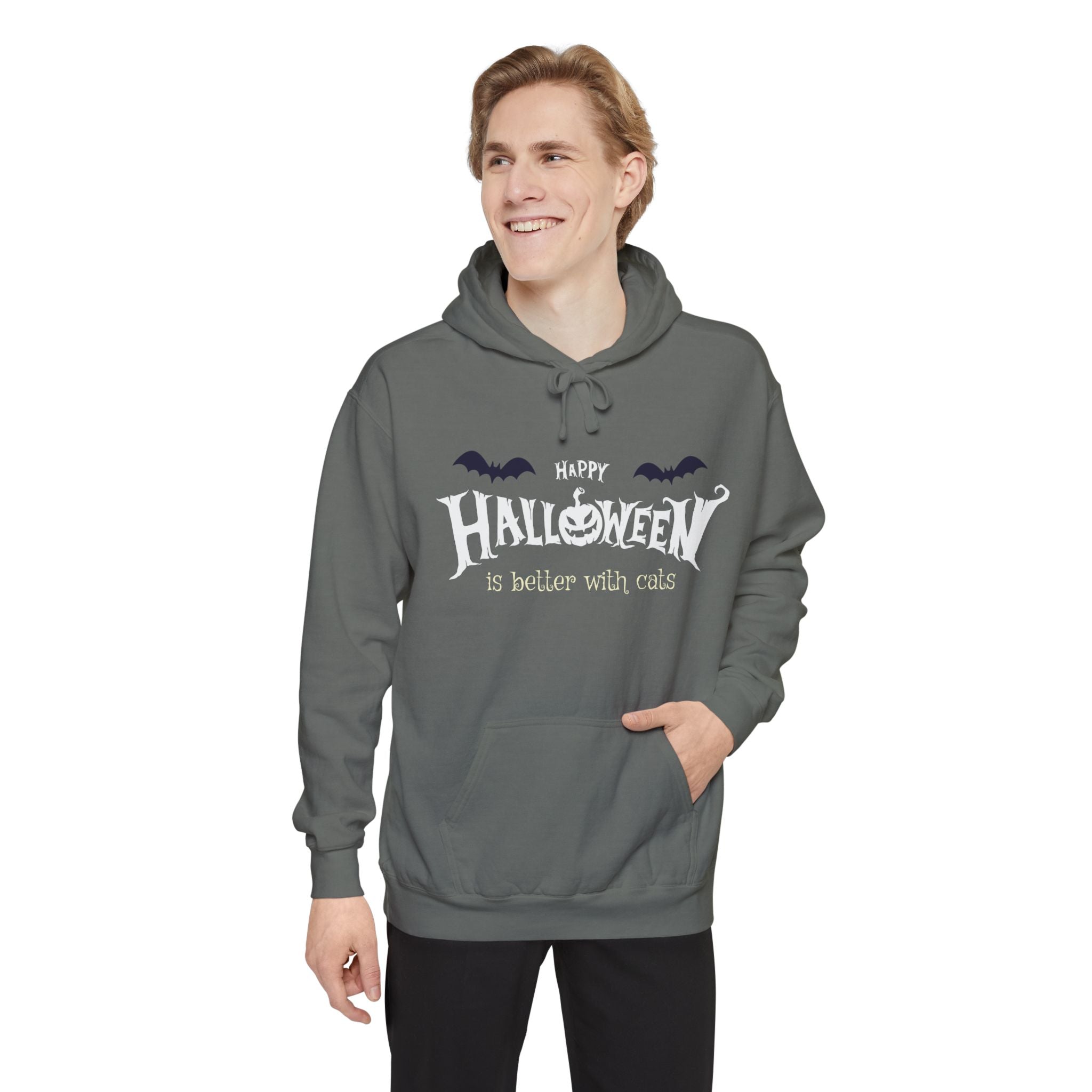Halloween with Witch's Cats | Unisex Garment-Dyed Hoodie