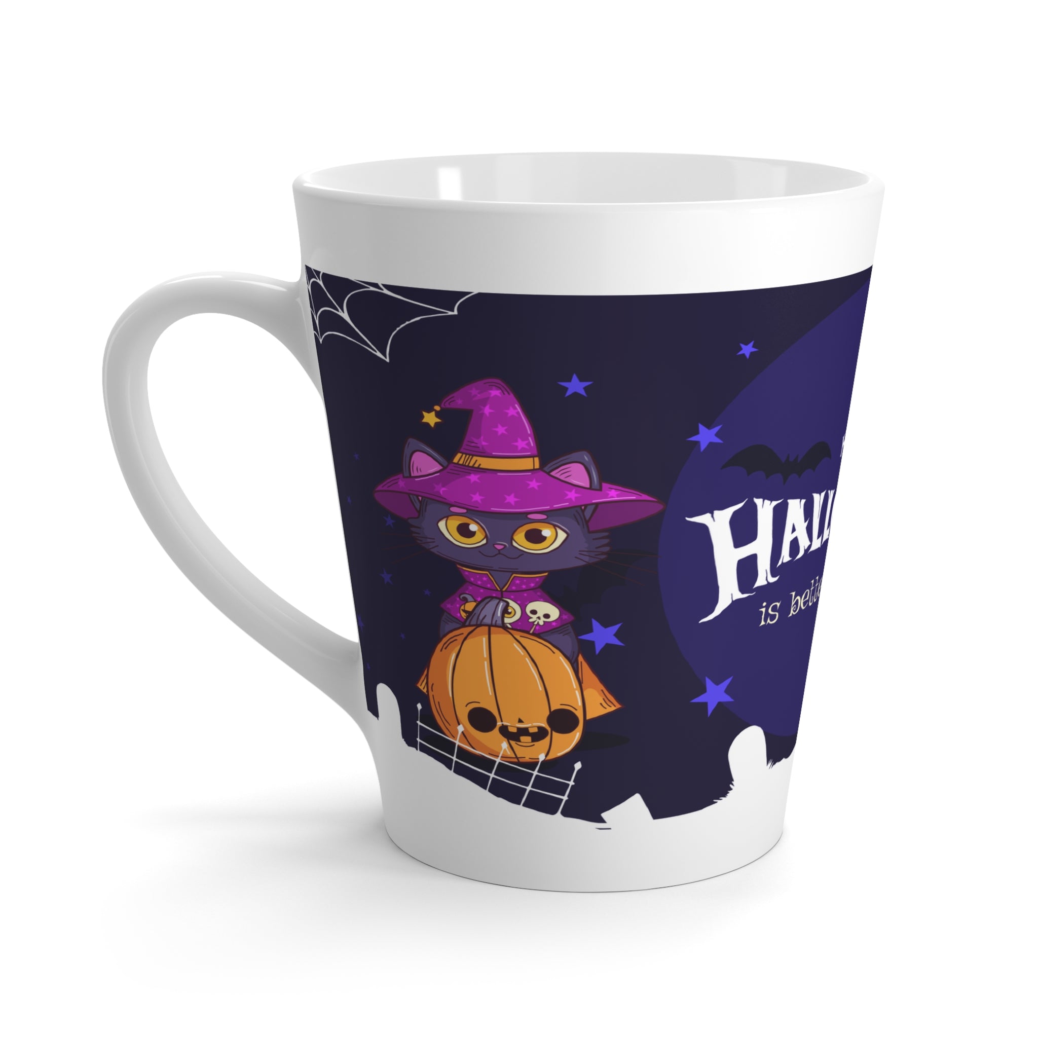 Happy Halloween with Witch's Cats | Latte Mug