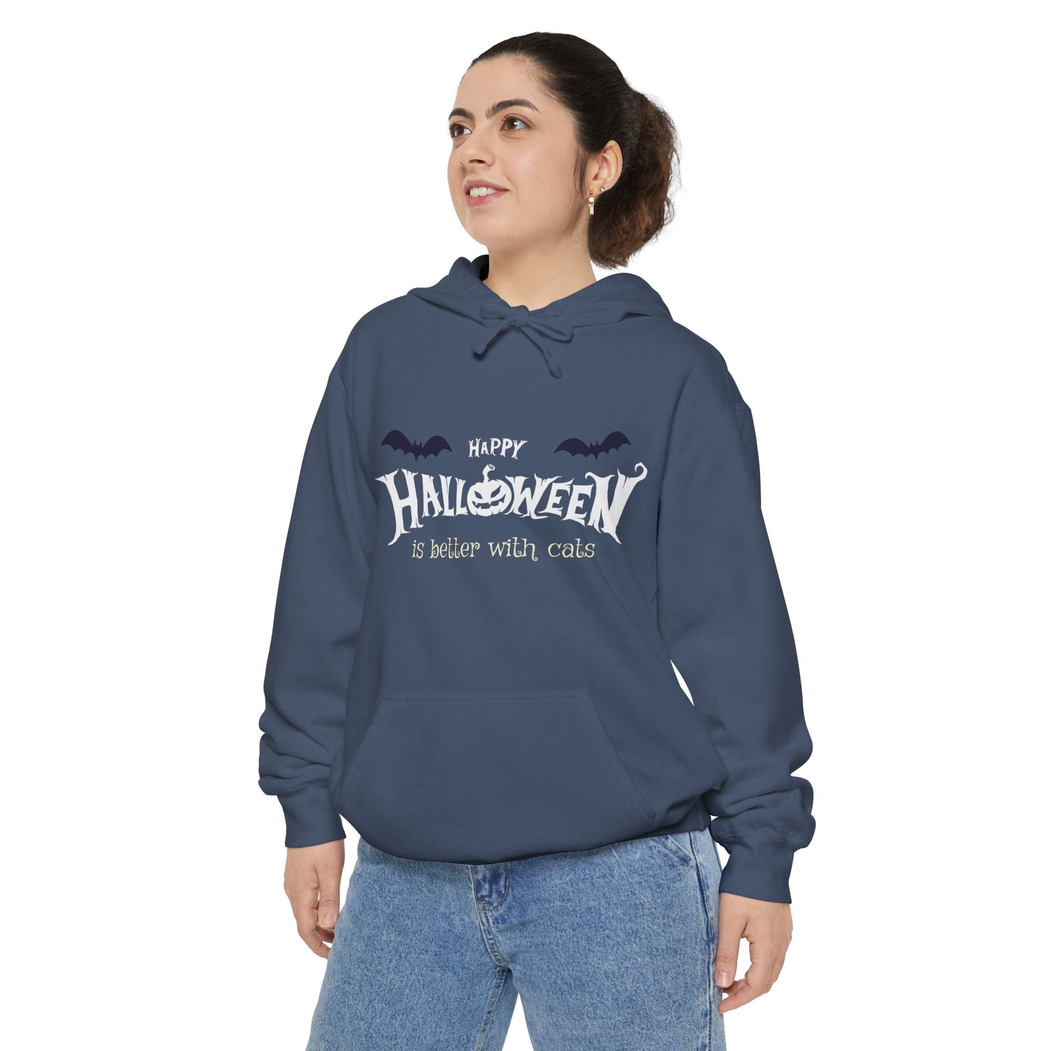 Halloween with Witch's Cats | Unisex Garment-Dyed Hoodie