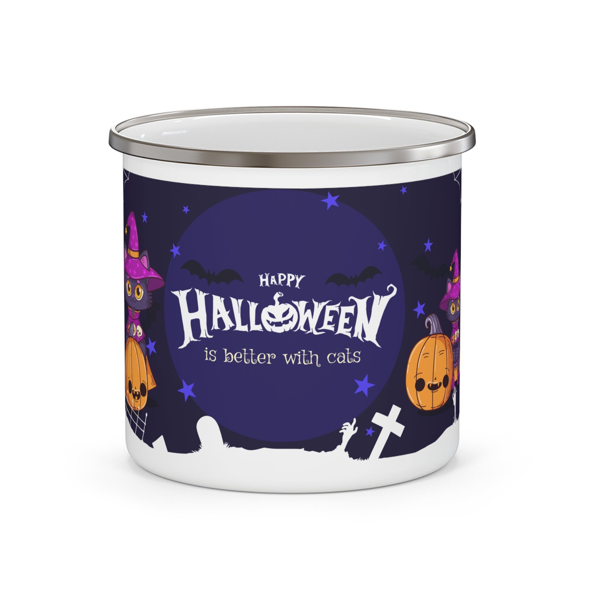 Happy Halloween with Witch's Cats | Enamel Camping Mug
