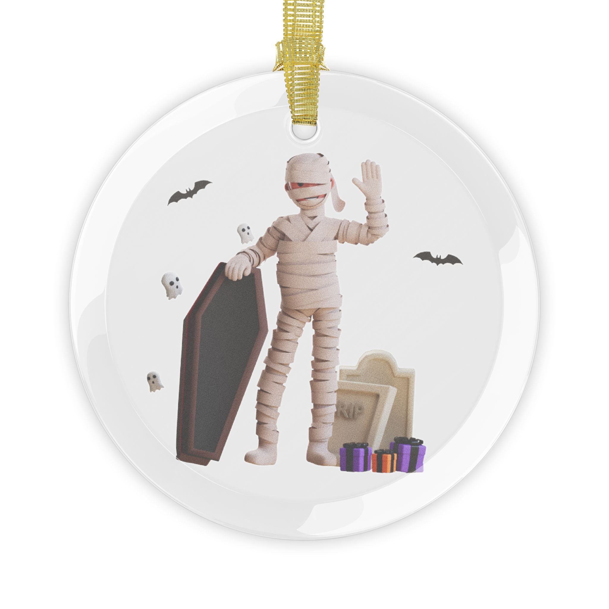 Friendly Mummy Halloween Greetings | Glass Ornaments