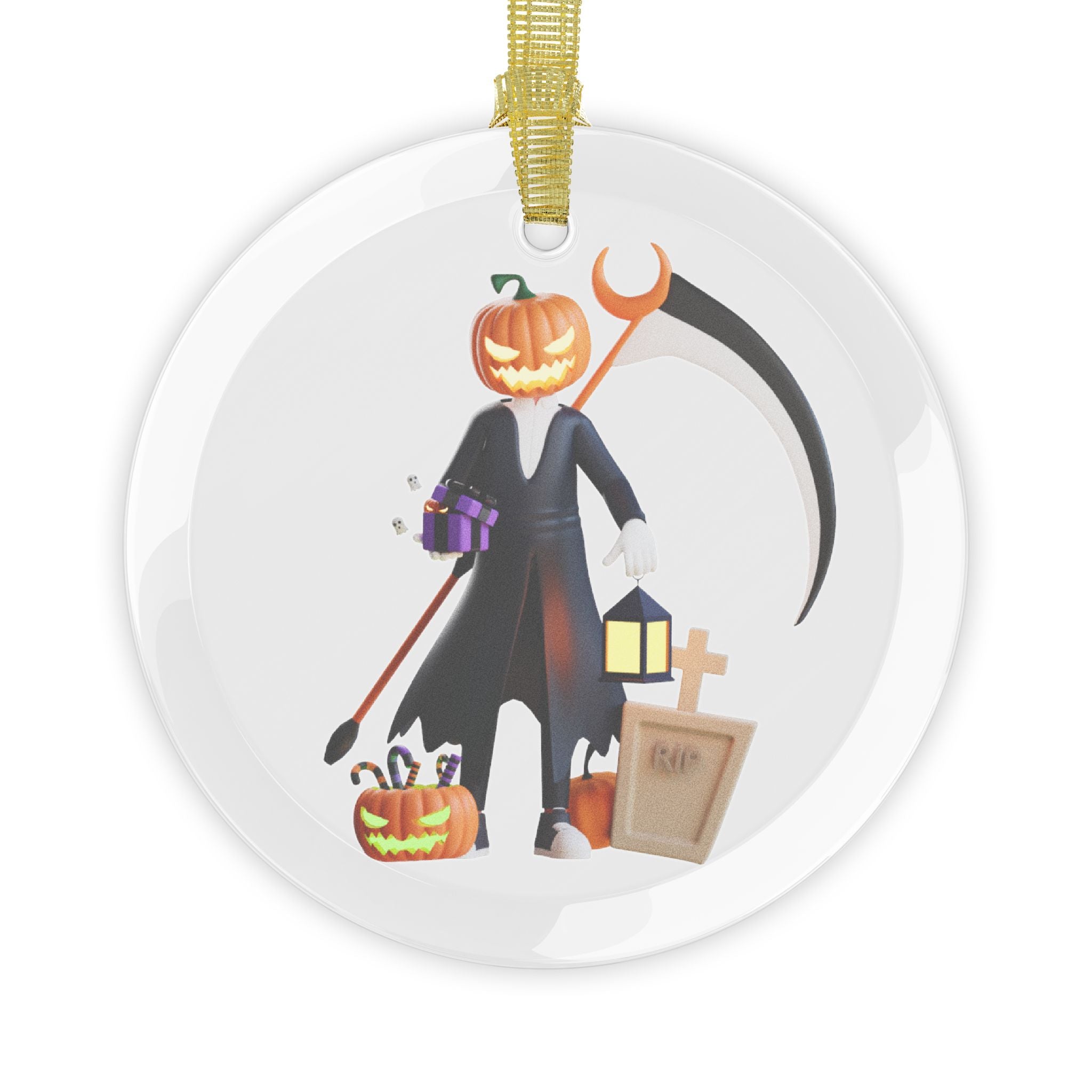 Halloween Pumpkin Reaper Strikes | Glass Ornaments
