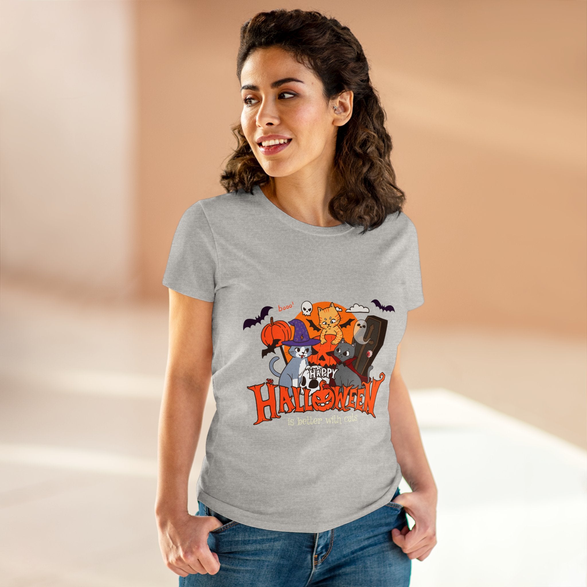 Halloween is Better with Cats | Women's Midweight Cotton Tee