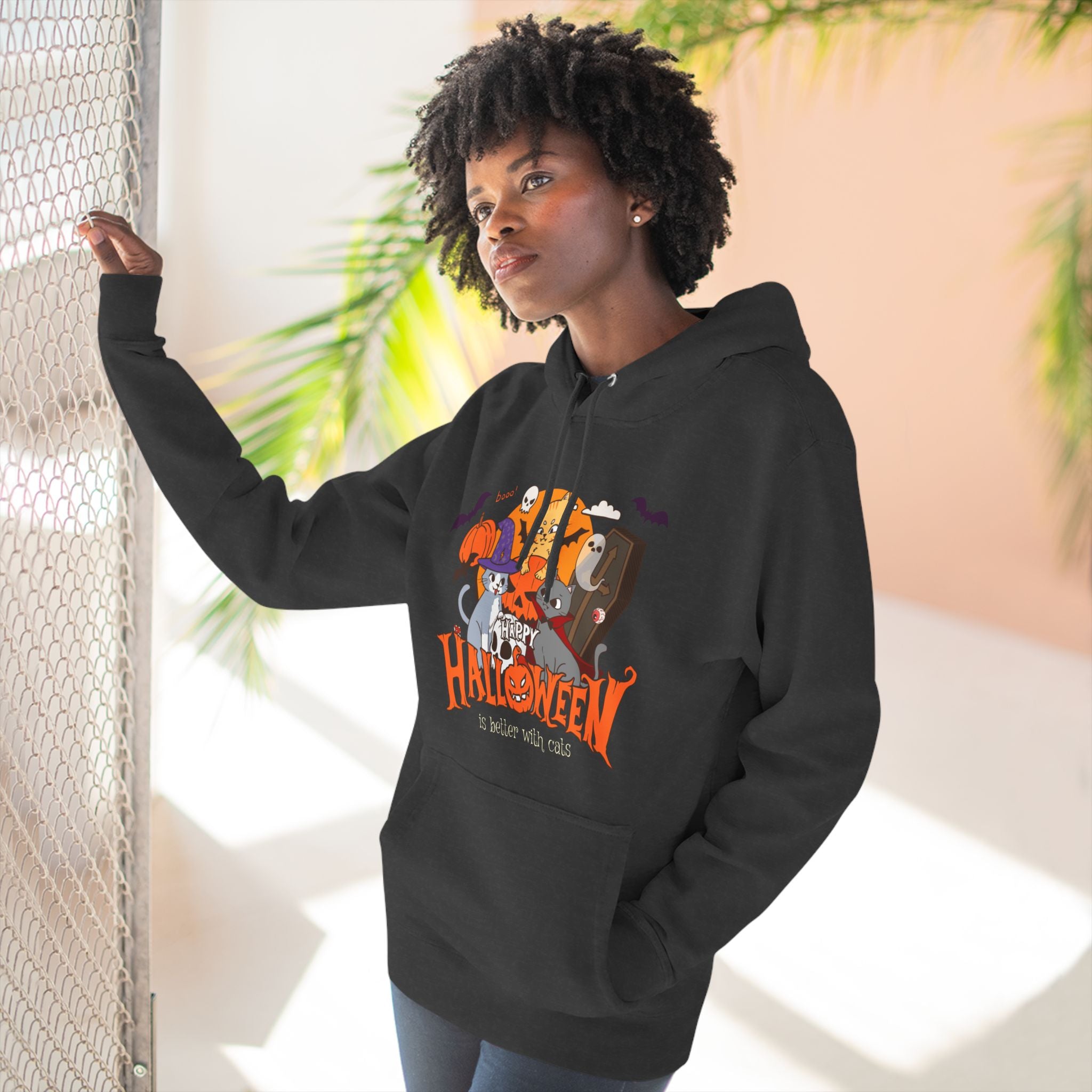 Halloween is Better with Cats | Three-Panel Fleece Hoodie