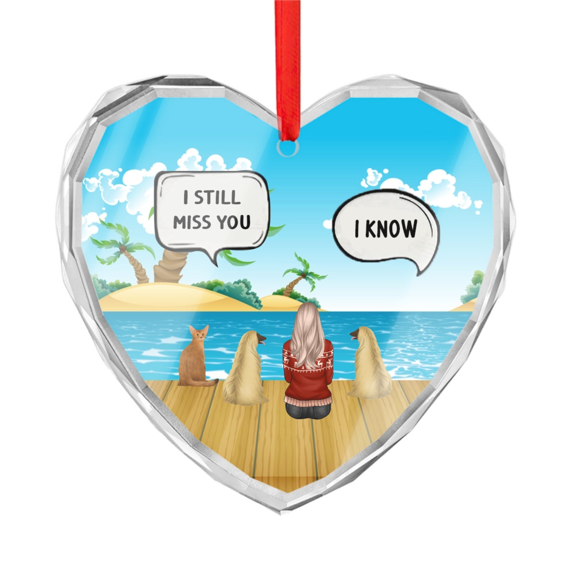 Customizable Christmas Crystal Glass Ornament | Heart Shape with Family & Pets
