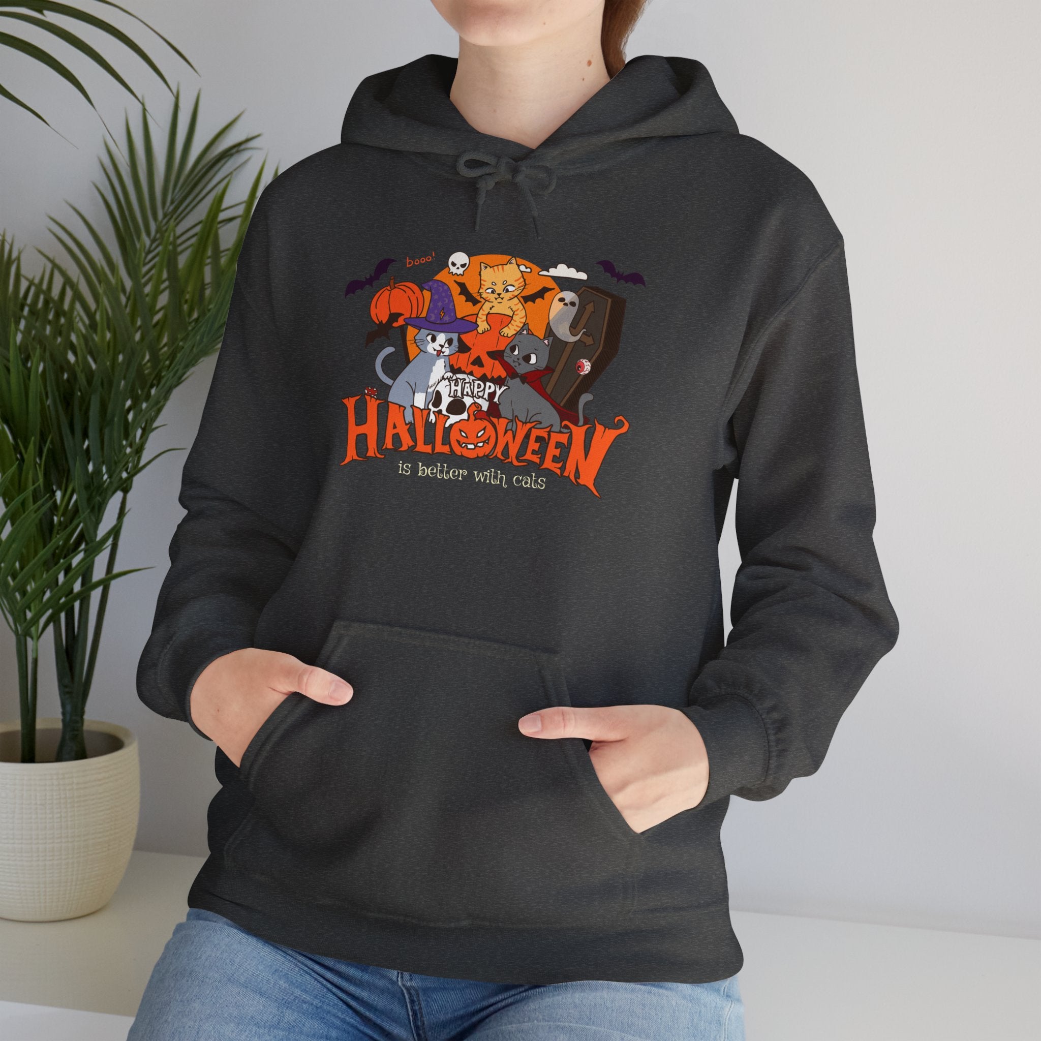 Halloween is Better with Cats | Unisex Heavy Blend Hooded Sweatshirt