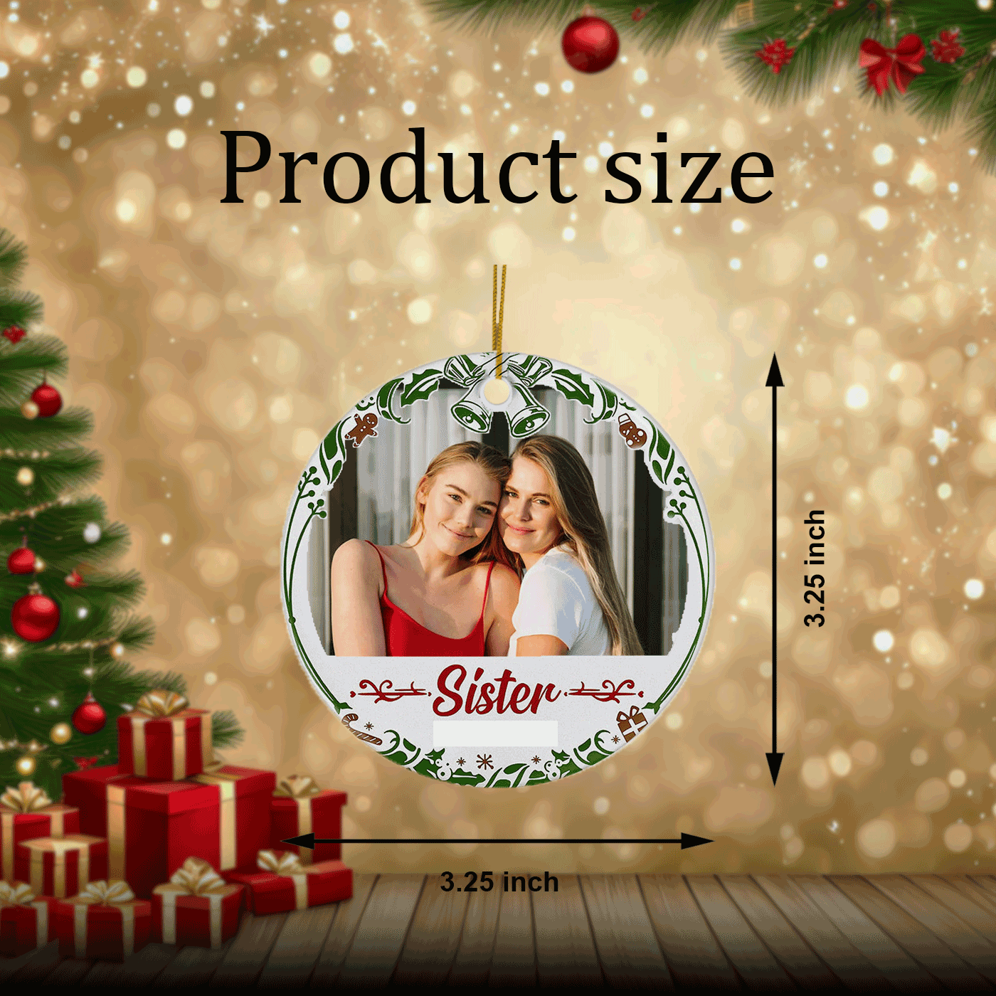 Christmas Memorial Ornament for Sister | Festive Holiday Tribute with Bells | Ceramic Ornament