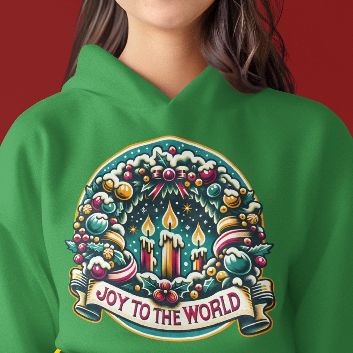Joy to the World - Festive Christmas Wreath and Candle | Unisex Hoodie