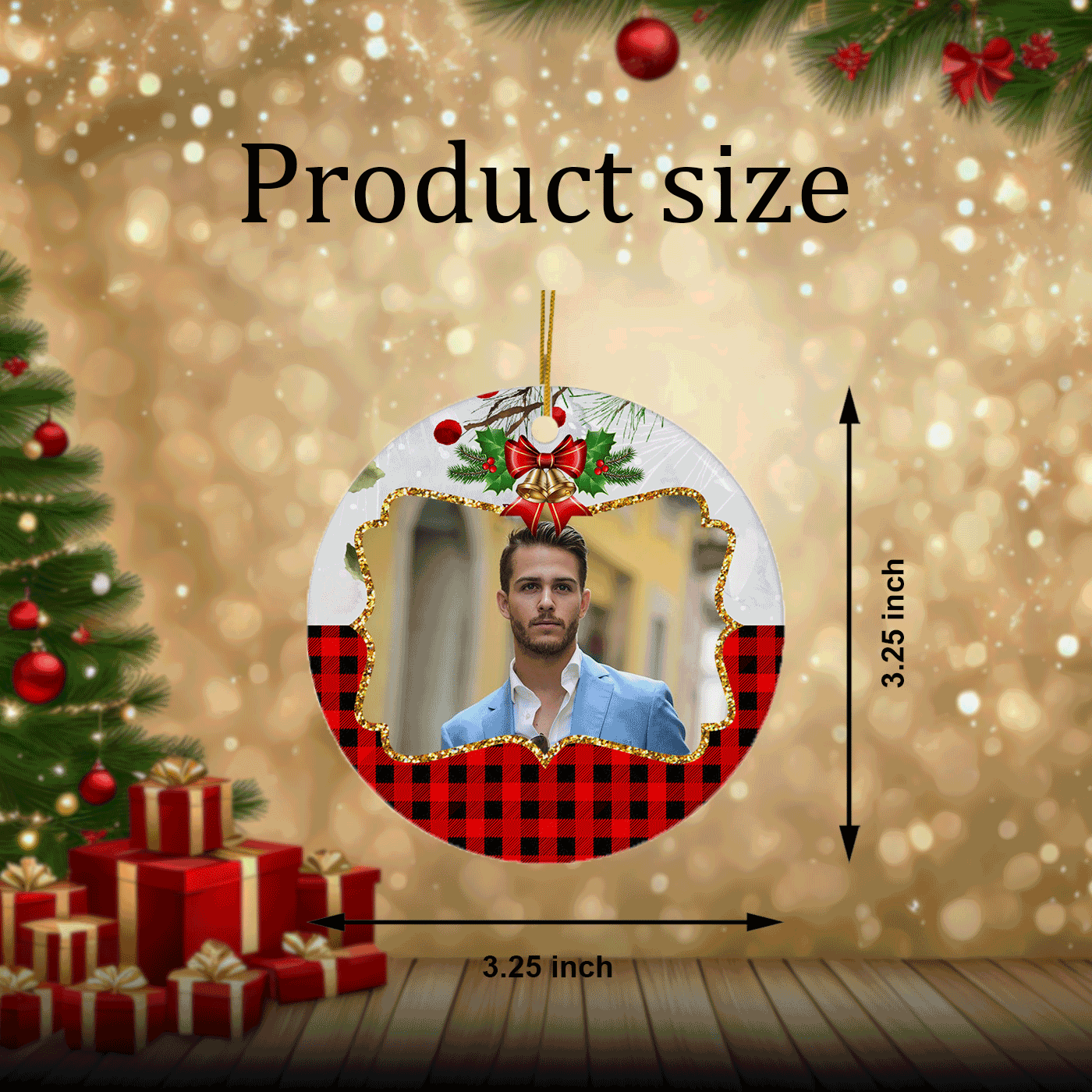 Festive Christmas with Bells and Buffalo Plaid | Classic Holiday Decor | Ceramic Ornament