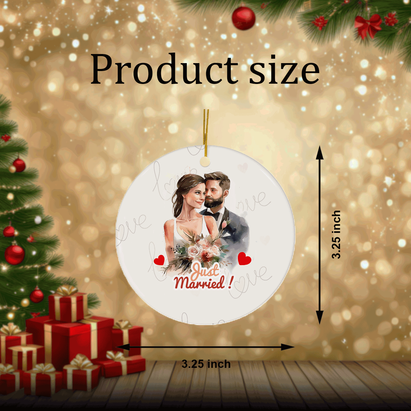 Just Married Christmas| Romantic Keepsake for Newlyweds | Ceramic Ornament