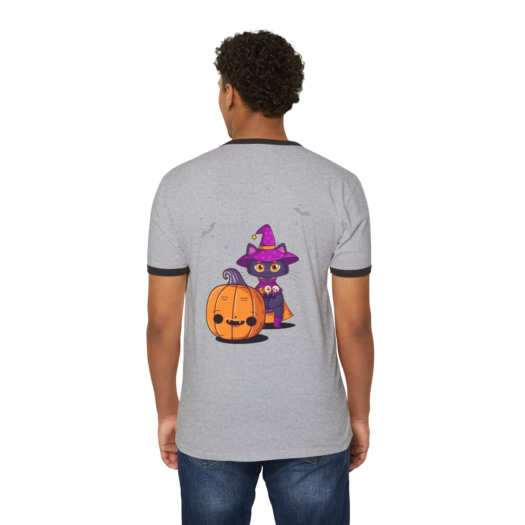 Halloween with Witch's Cats | Unisex Cotton Ringer T-Shirt