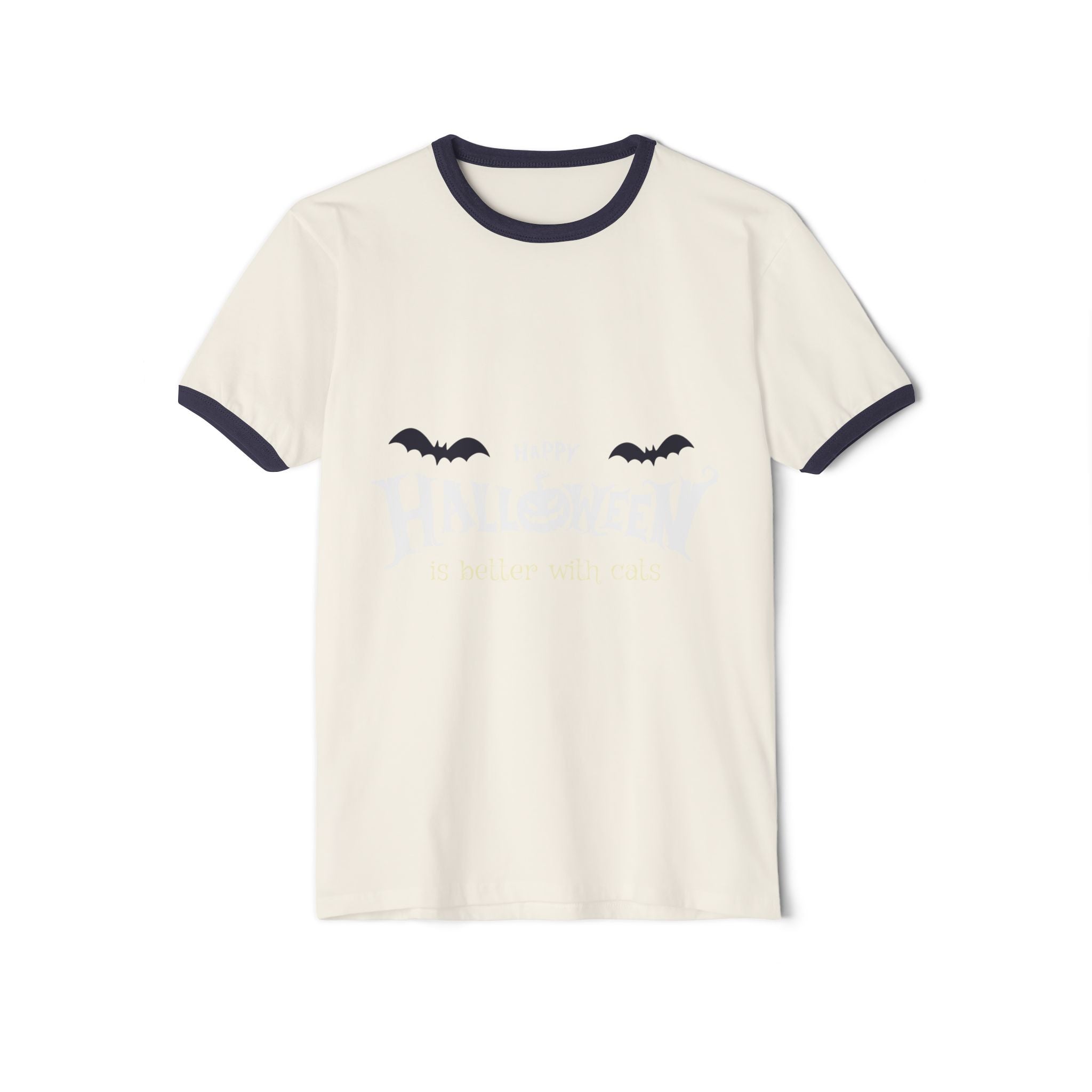 Halloween with Witch's Cats | Unisex Cotton Ringer T-Shirt