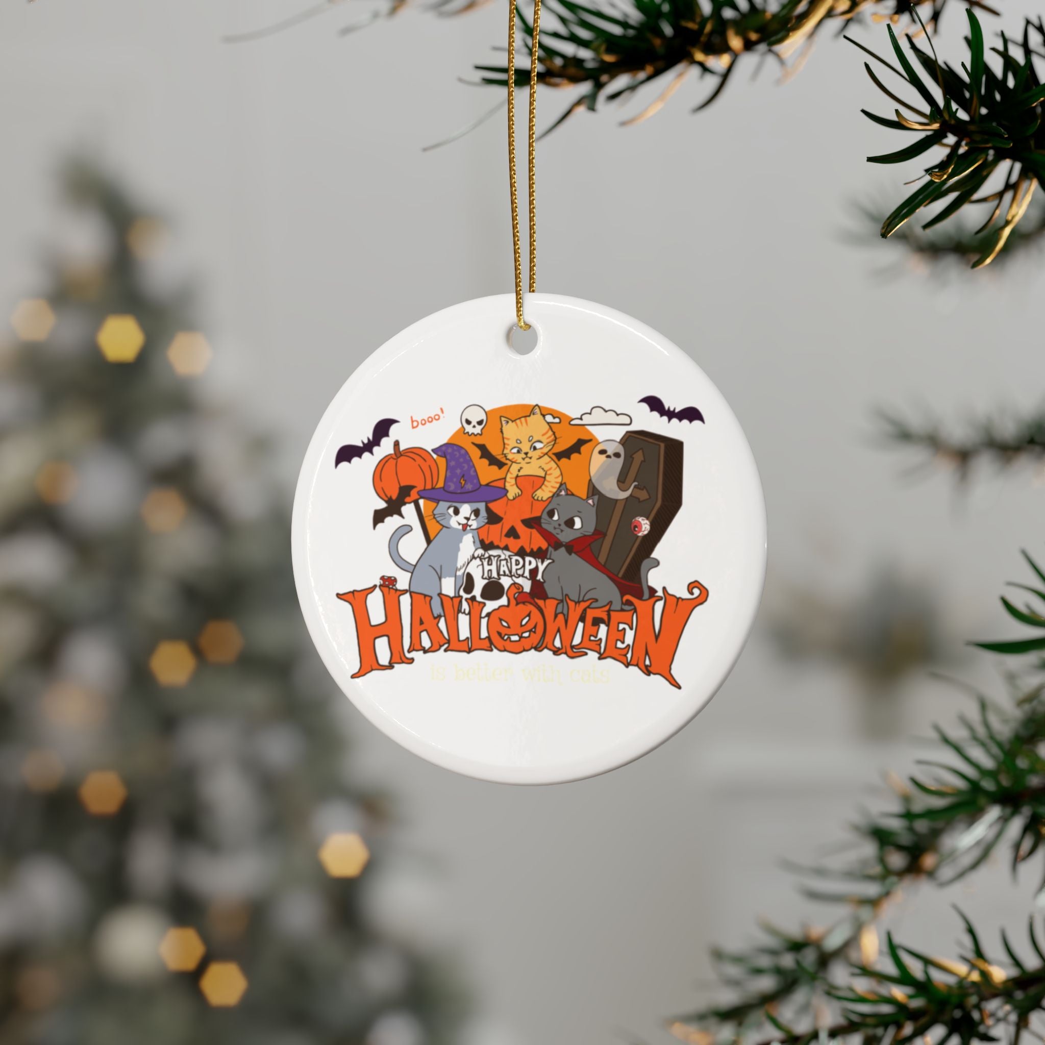 Halloween is Better with Cats | Ceramic Ornaments