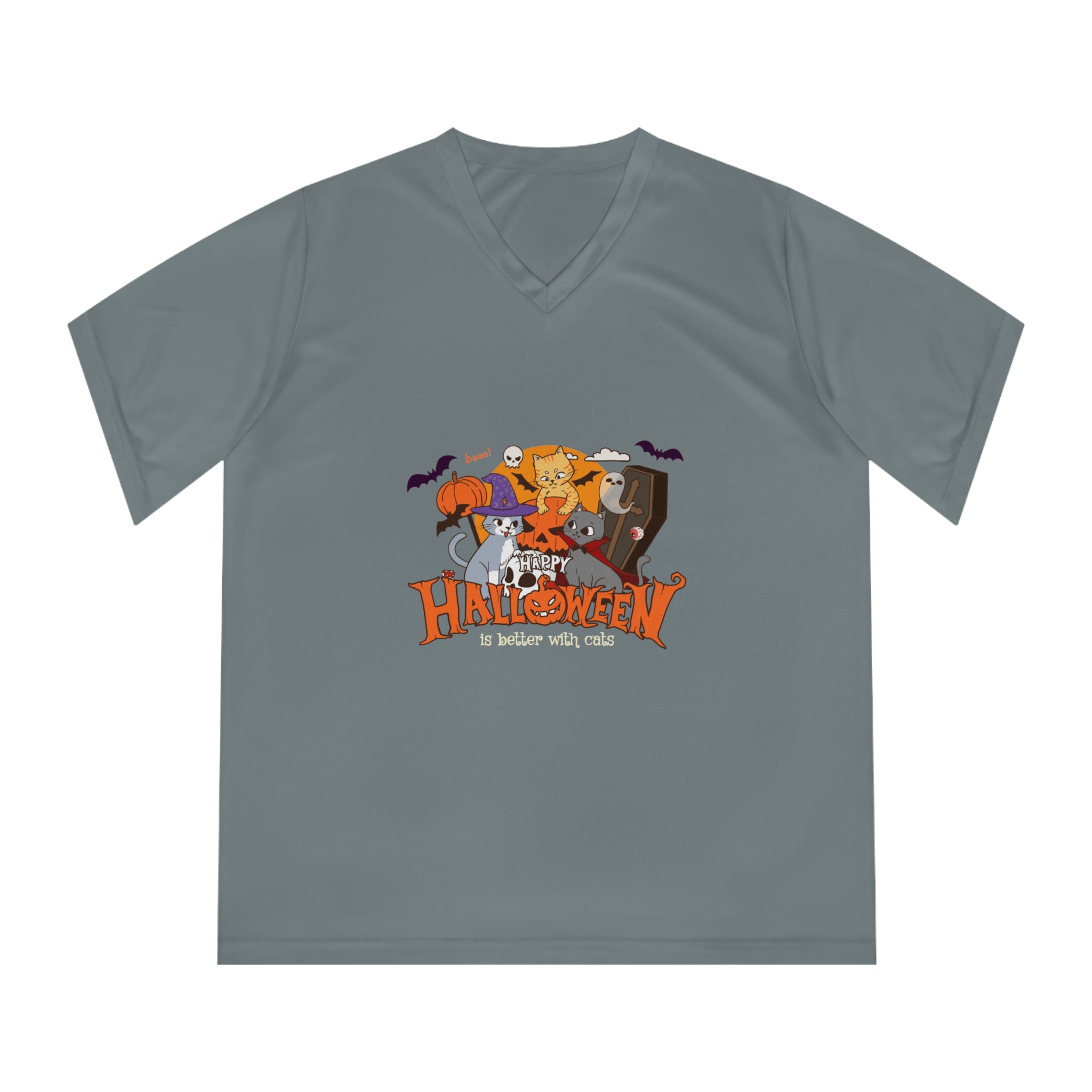 Halloween is Better with Cats | Women's Performance V-Neck T-Shirt